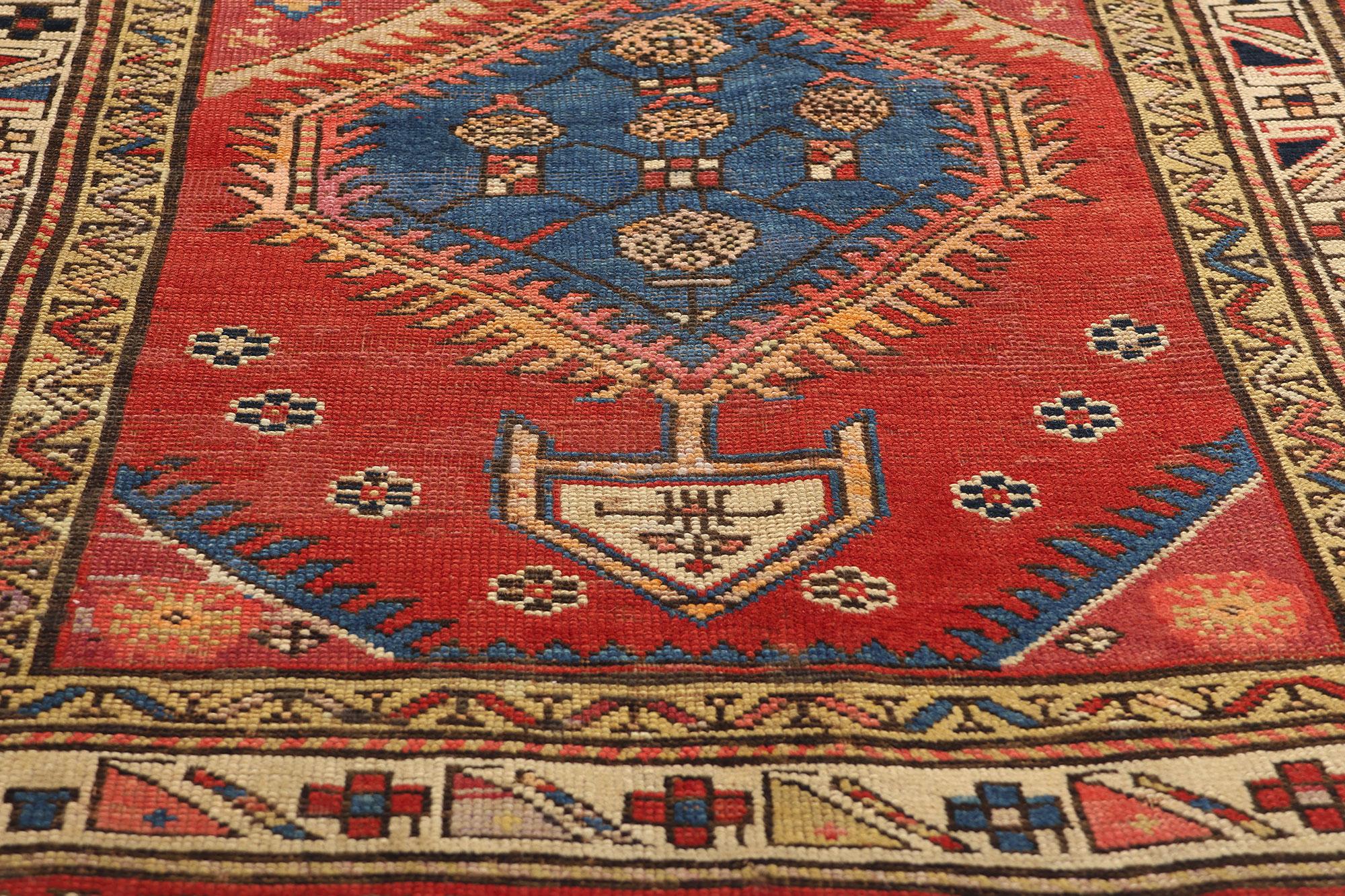 Wool Antique Caucasian Shirvan Rug Tribal Carpet Runner  For Sale