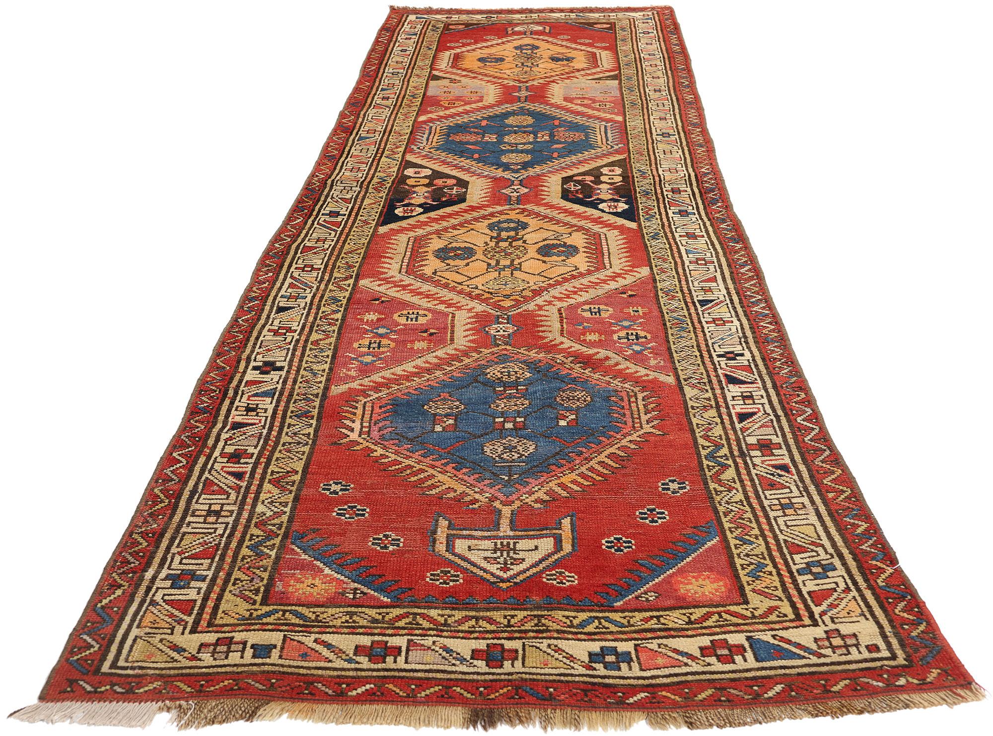 Hand-Knotted Antique Caucasian Shirvan Rug Tribal Carpet Runner  For Sale