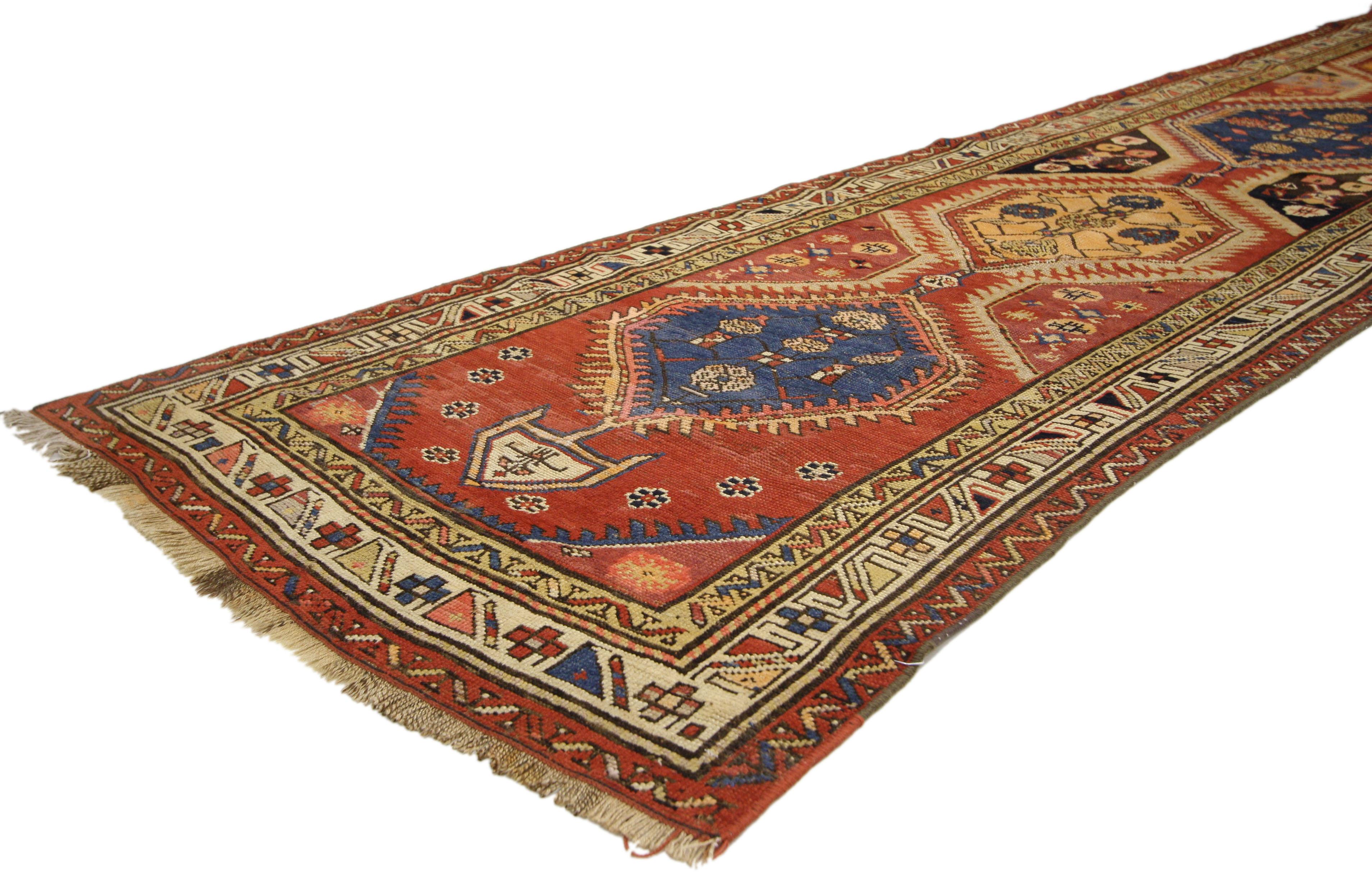 Kazak Antique Caucasian Shirvan Rug Tribal Carpet Runner  For Sale