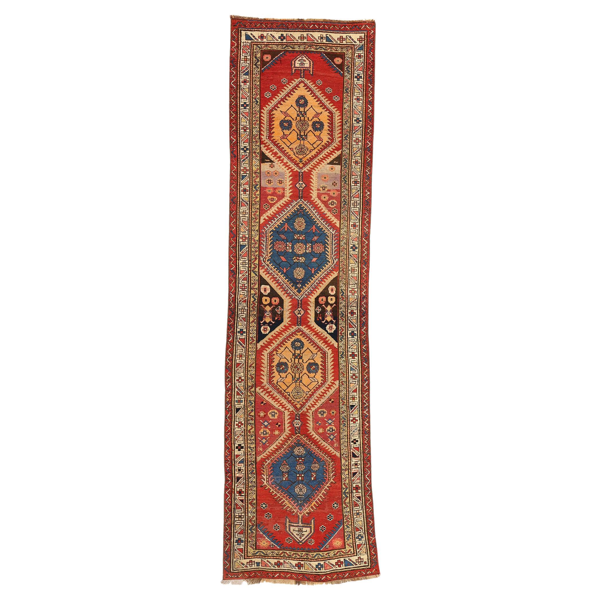 Antiker kaukasischer Schirwan-Teppich, Stammeskunst-Teppich, Läufer 