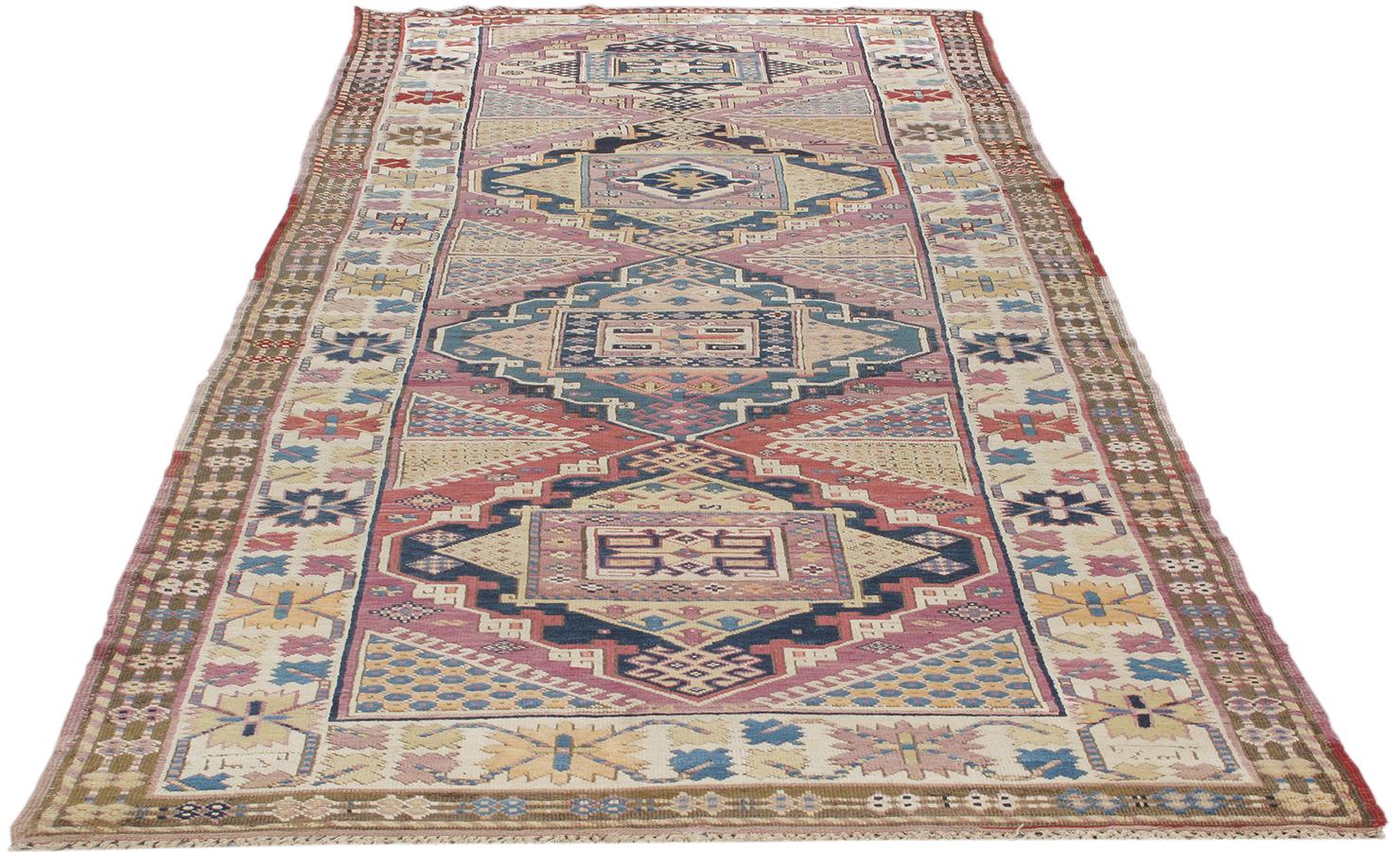 Hand-Knotted Antique Caucasian Tribal Shirvan Runner Rug For Sale