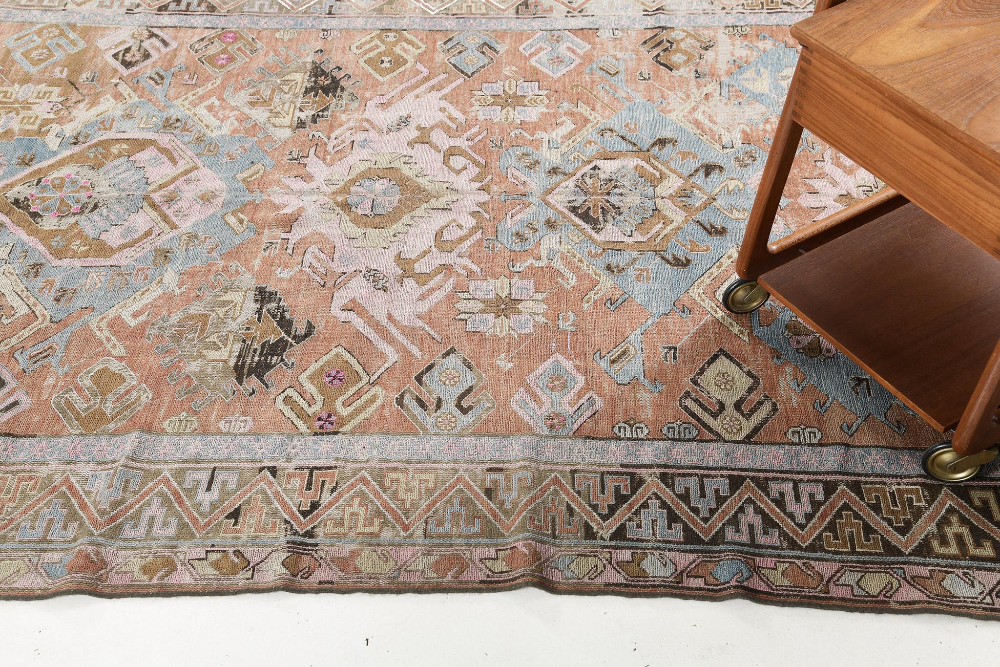 Hand-Knotted Antique Caucasian Tribal Soumak Rug For Sale