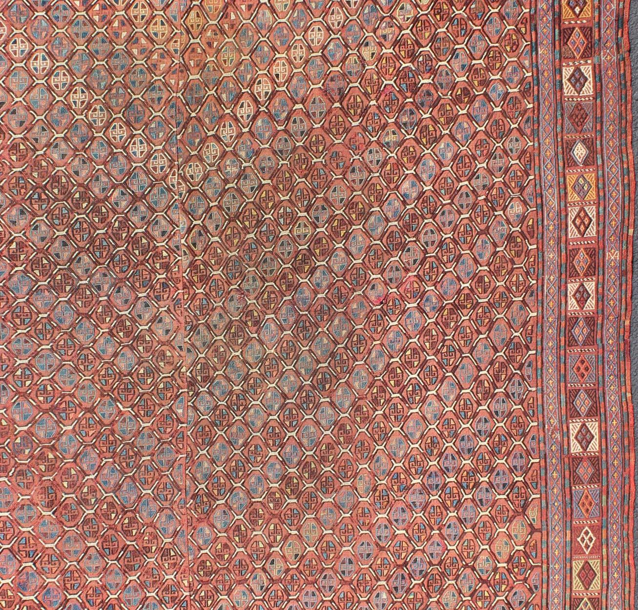 Caucasien Tapis caucasien ancien Verneh / Zilleh à motifs géométriques multicolores en vente