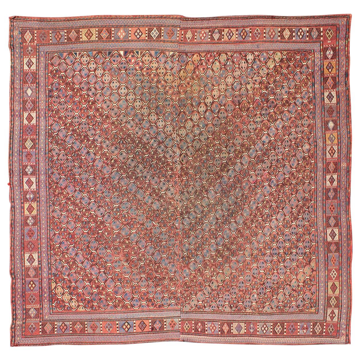 Antique Caucasian Verneh / Zilleh Rug with Geometric Design in Multi-Colors For Sale