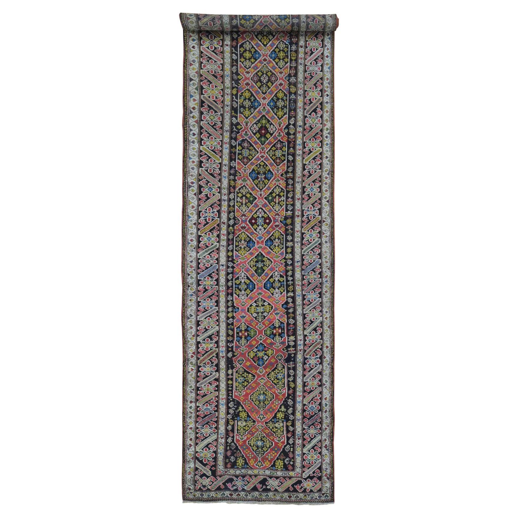 Antique Caucasian Wide Runner High KPSI, Good Cond, Hand Knotted Brown Wool Rug For Sale