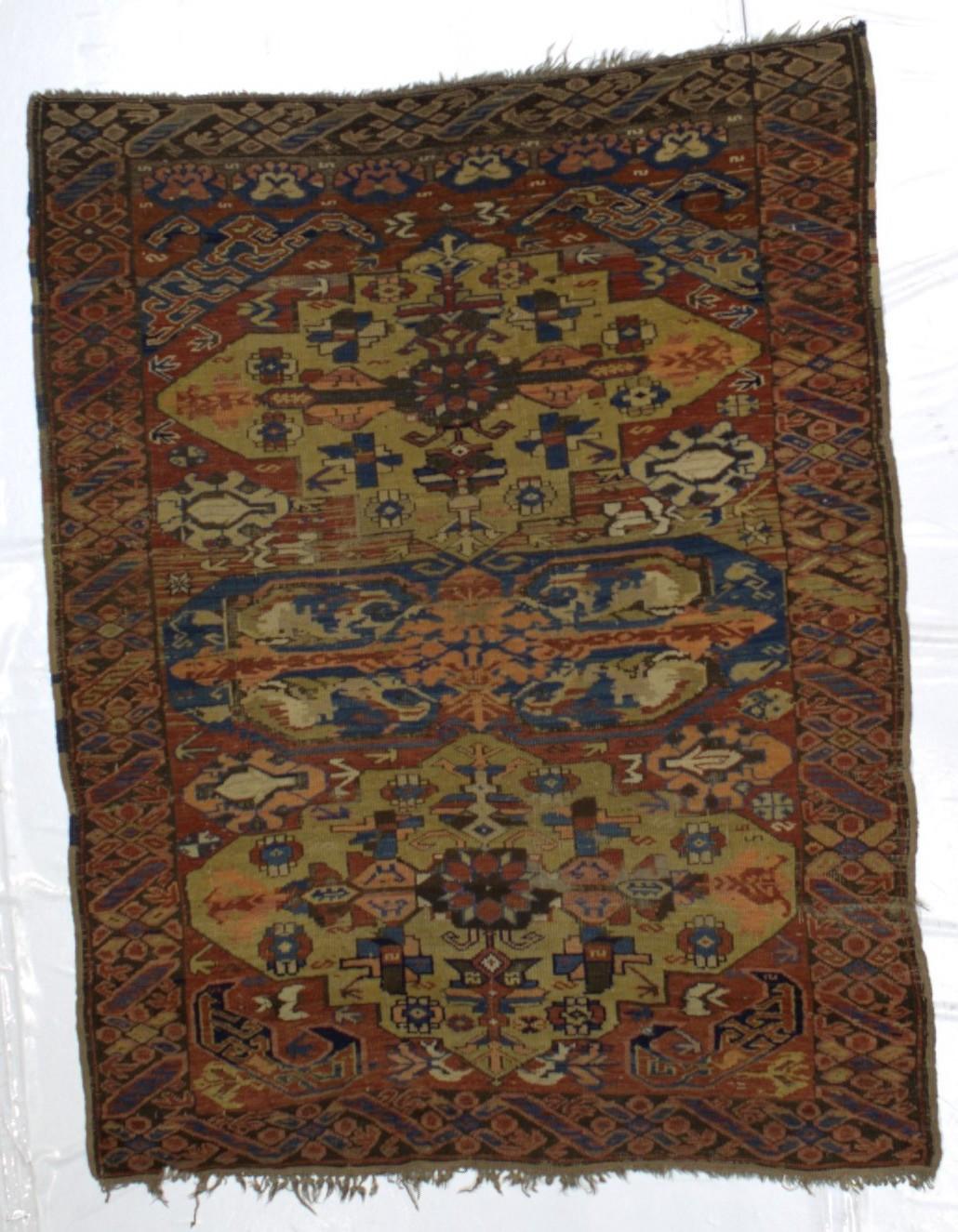 Hand-Knotted Antique Caucasian Zehour Chi Chi Rug 4’0