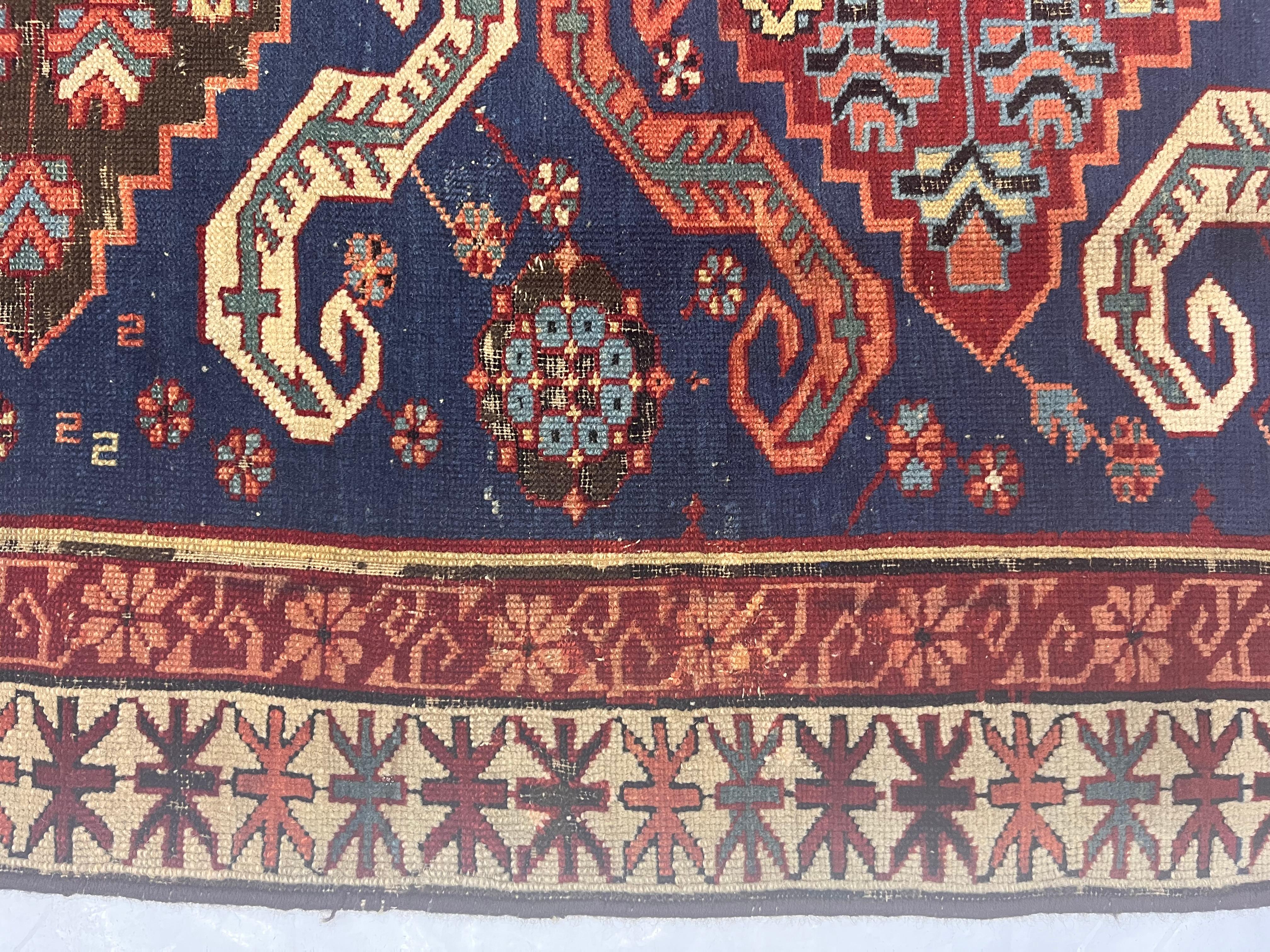 Hand-Knotted Antique Caucasian Zehour Rug 3'6