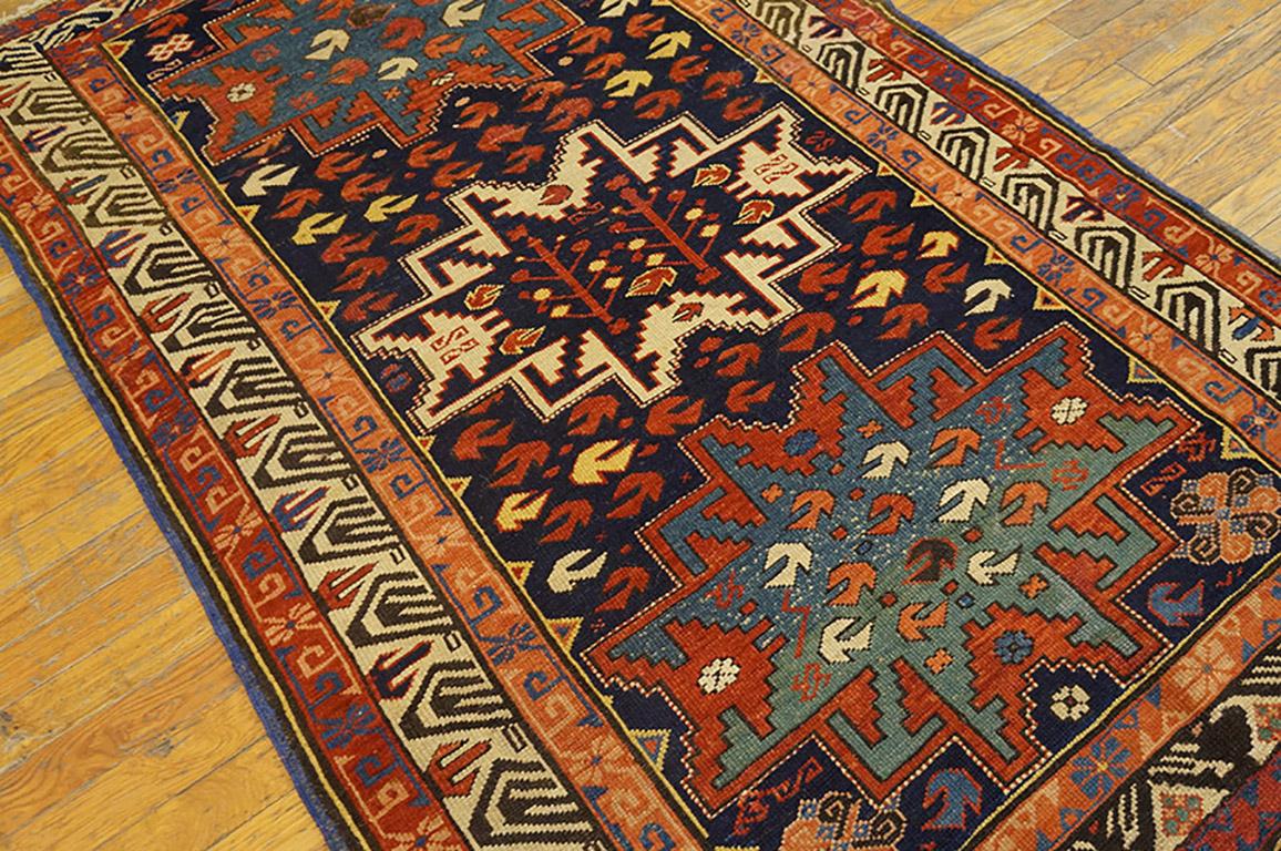 Hand-Knotted 19th Century Caucasian Zeychor Carpet ( 3'8