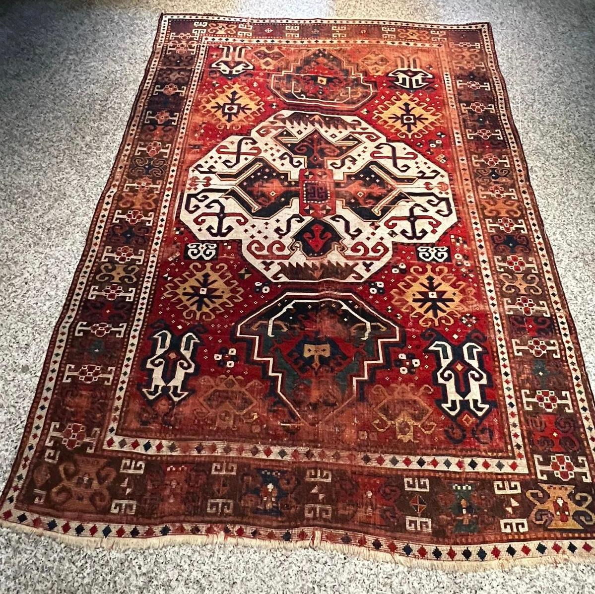 Hand-Woven Antique Caucasien Rug, Kazak, Lori Pambak, Circa 1850 For Sale
