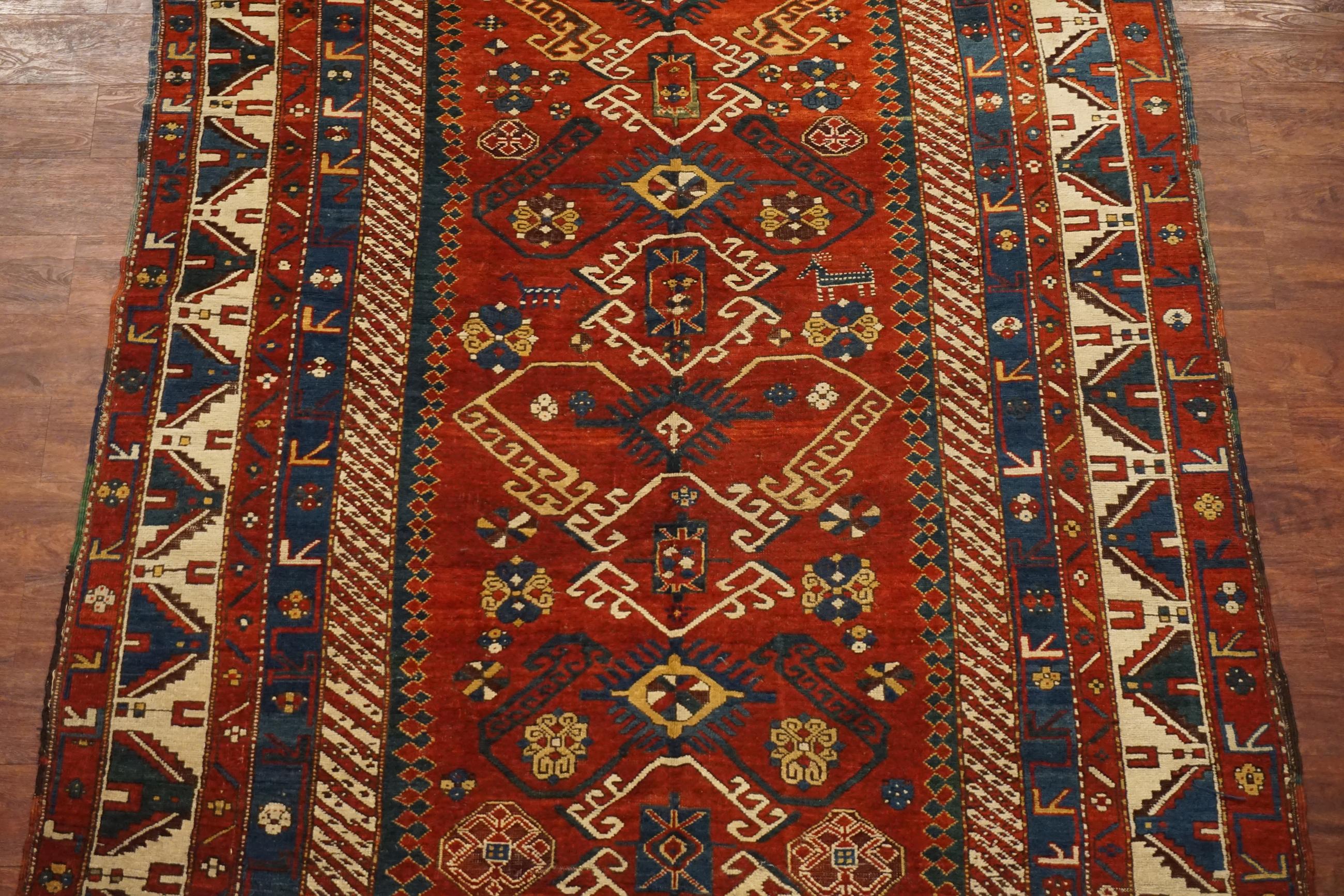 Hand-Knotted Antique Caucasus Kazak Rug, circa 1900 For Sale