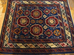 Pretty Blue Ground Color with Cute Geometric Design Antique Caucasus Kuba Rug