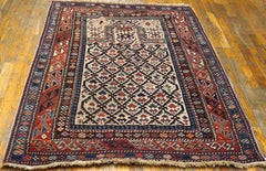 Radiant Ivory and Light Blue Color with Geometric Design Antique Caucasus Rug