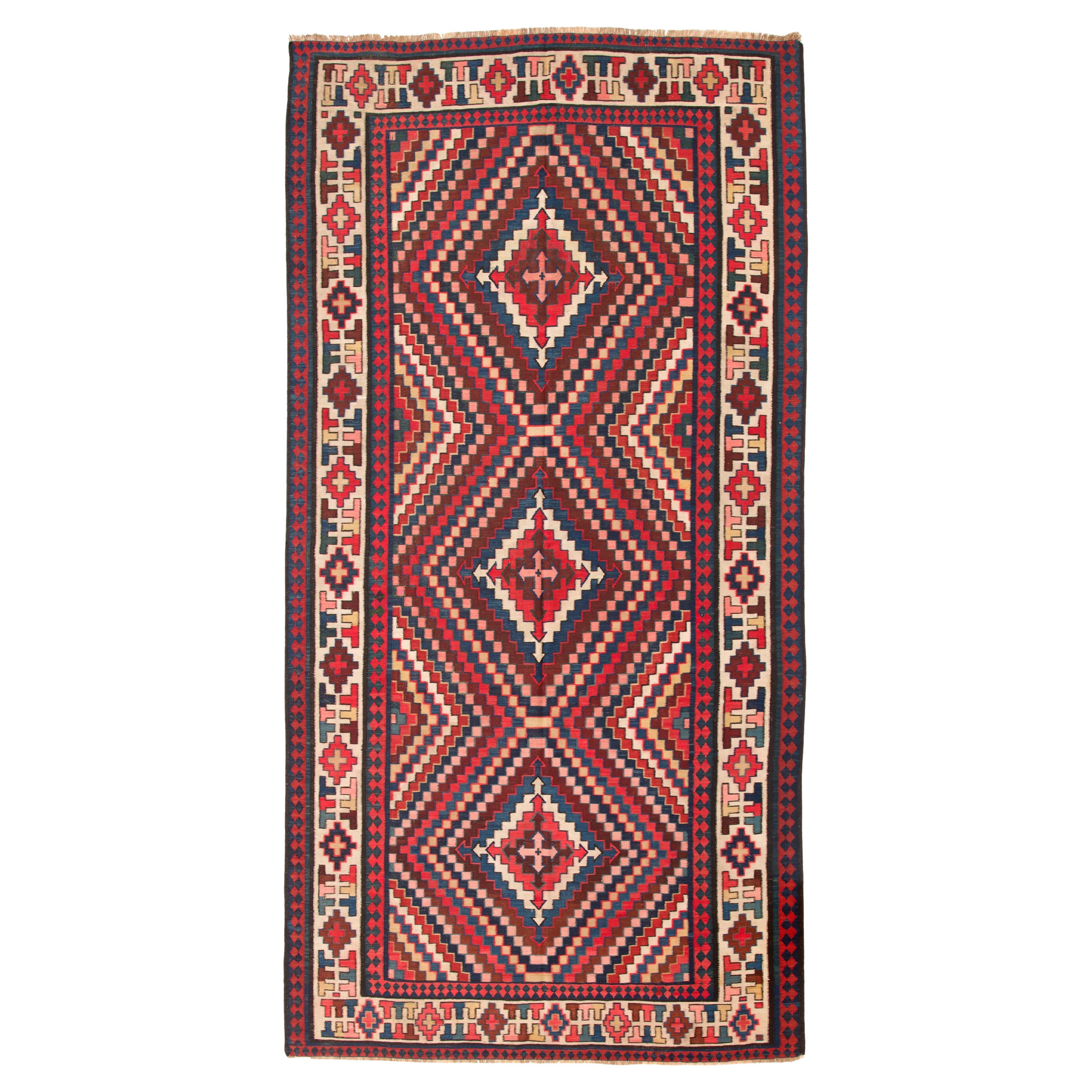 Antique Caucasus Talish Kilim Natural Handwoven Runner Rug Caucasian Old Carpet For Sale