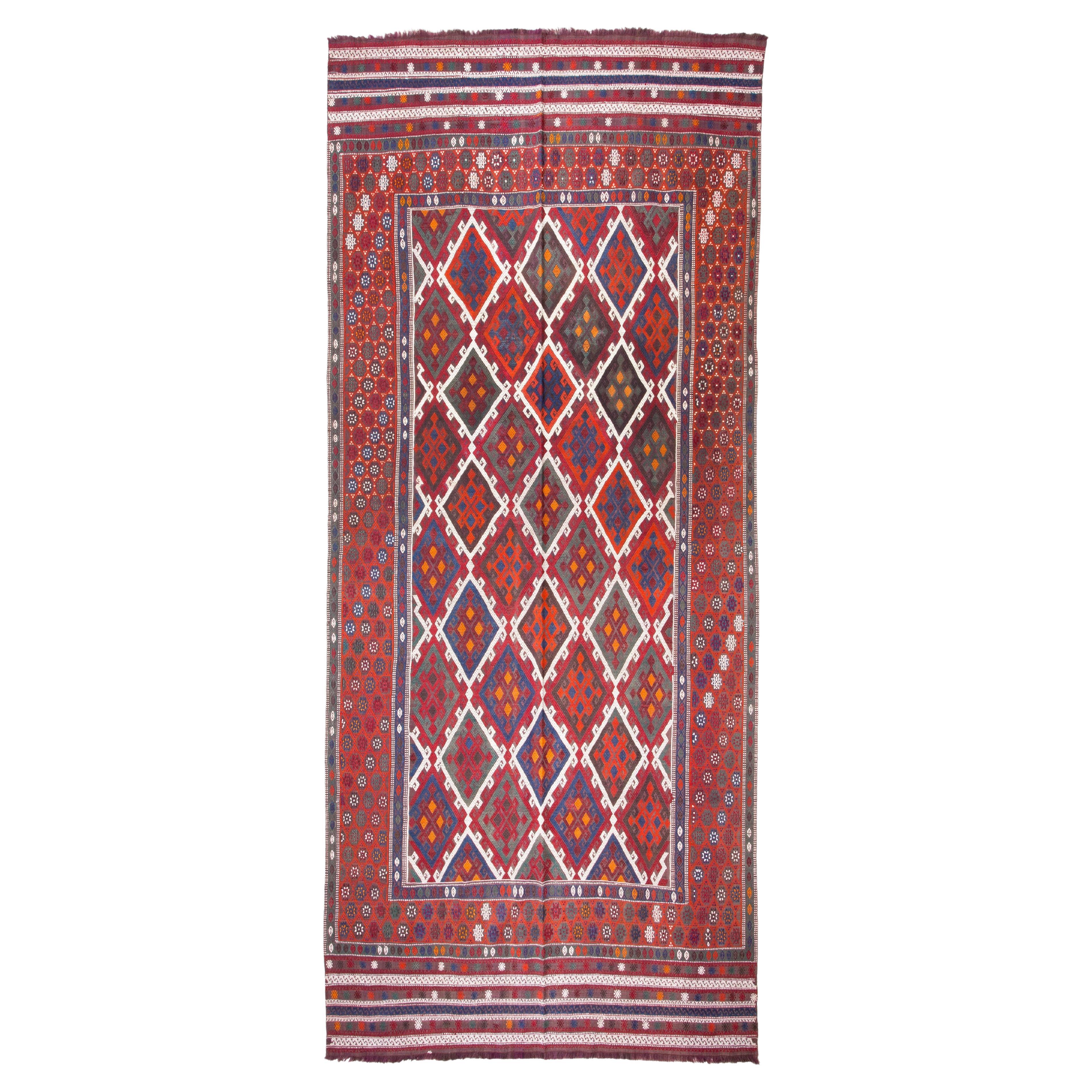Antique Caucasus Verneh Kilim Natural Handwoven Runner Rug Caucasian Old Carpet