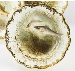 Antique Cauldon for Tiffany & Co. Hand-Painted Porcelain Fish Plates, Set of 8
