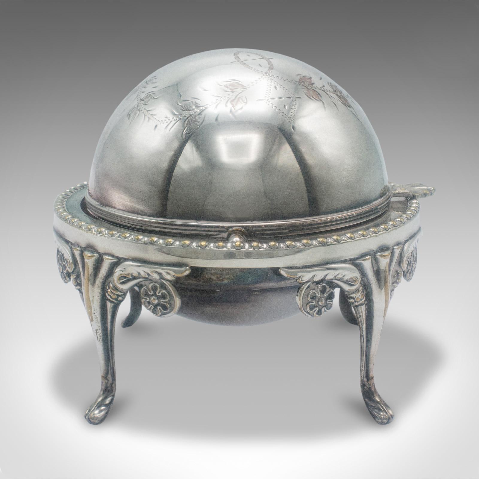 Antique Caviar Dome, English, Silver Plate, Glass, Serving Bowl, Edwardian, 1910 In Good Condition For Sale In Hele, Devon, GB