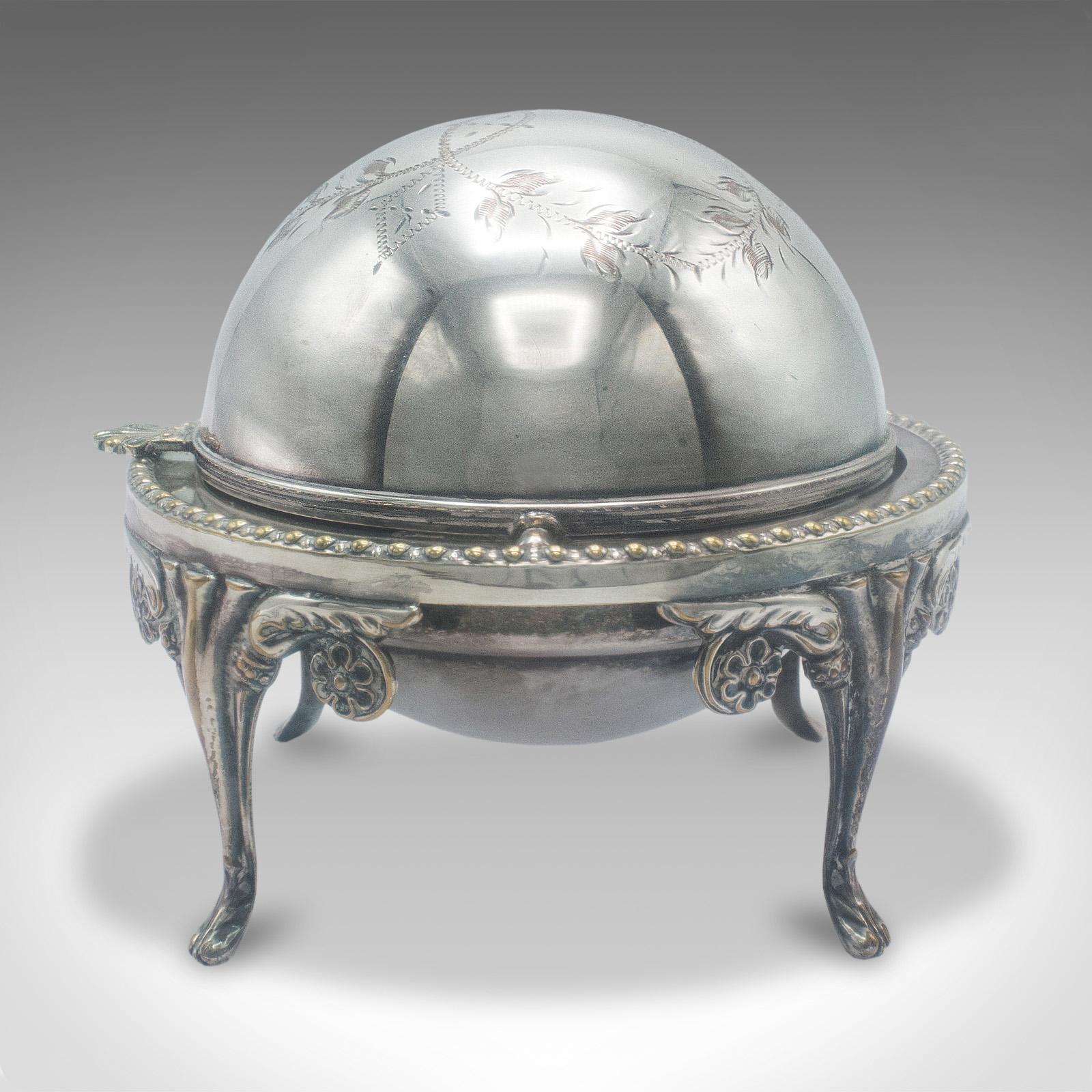 20th Century Antique Caviar Dome, English, Silver Plate, Glass, Serving Bowl, Edwardian, 1910 For Sale