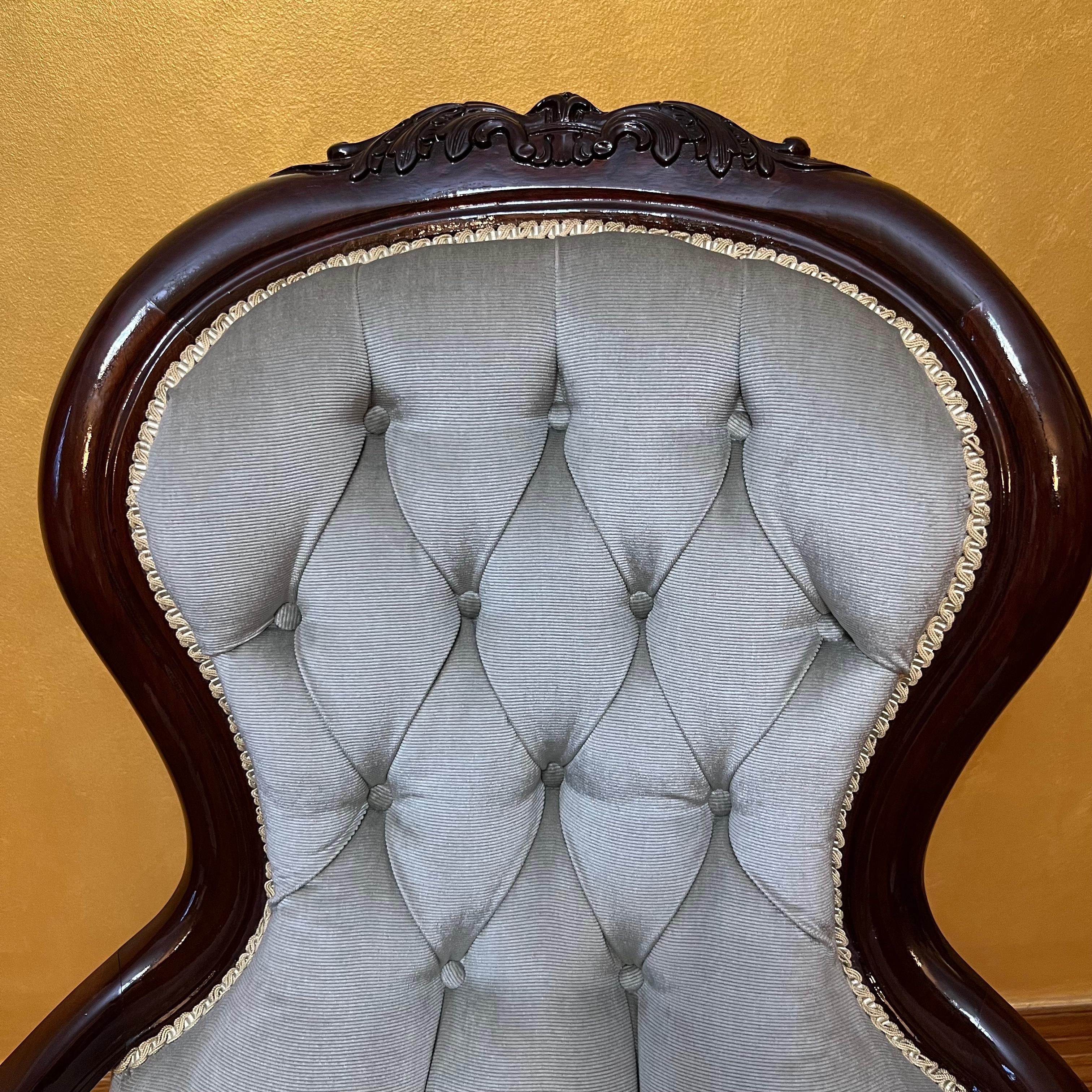 19th Century Antique Cedar Green Velvet Grandfather Chair For Sale