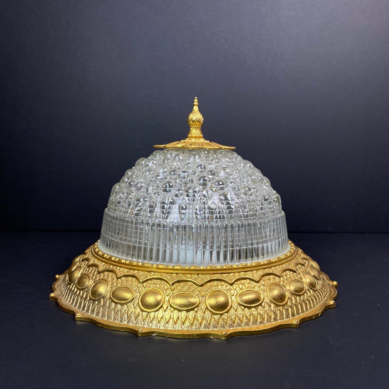 Fine French Gilt Bronze and Cut Crystal Flush Mount In Fair Condition In Bastogne, BE