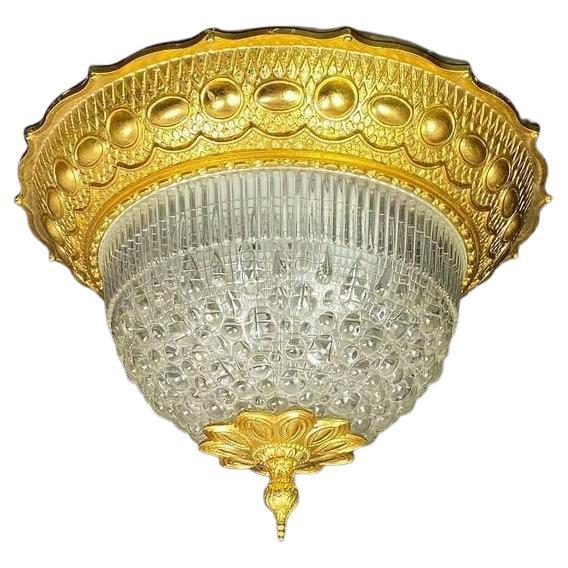 Fine French Gilt Bronze and Cut Crystal Flush Mount