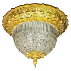 Antique Fine French Gilt Bronze and Cut Crystal Flush Mount