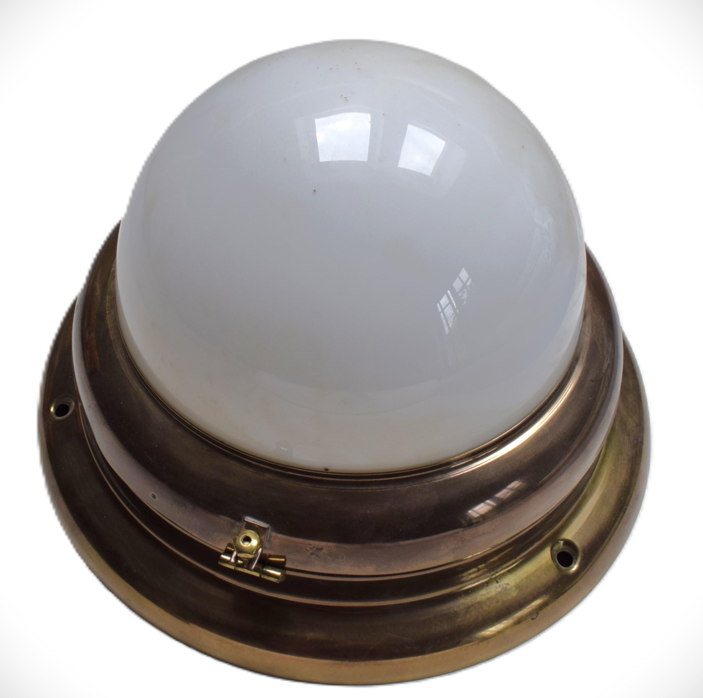 Ceiling lamp for the carriages of the city railway between Vienna and Bratislava. 
The entire interior and this lamp were designed by Otto Wagner.
1 E27 socket.
Restored - probably made after 1945
