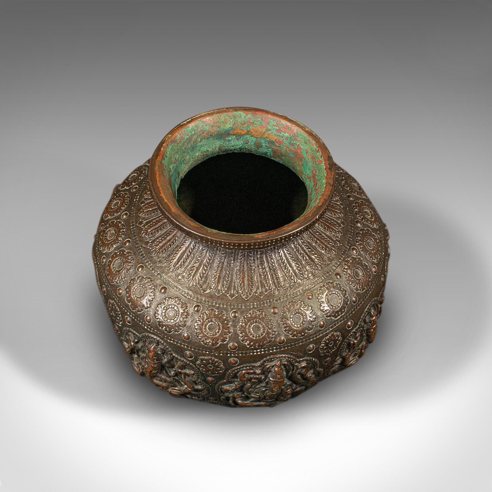 19th Century Antique Celebration Pot, Indian, Bronze, Diwali Vase, Ganesh, Lakshmi, Victorian For Sale