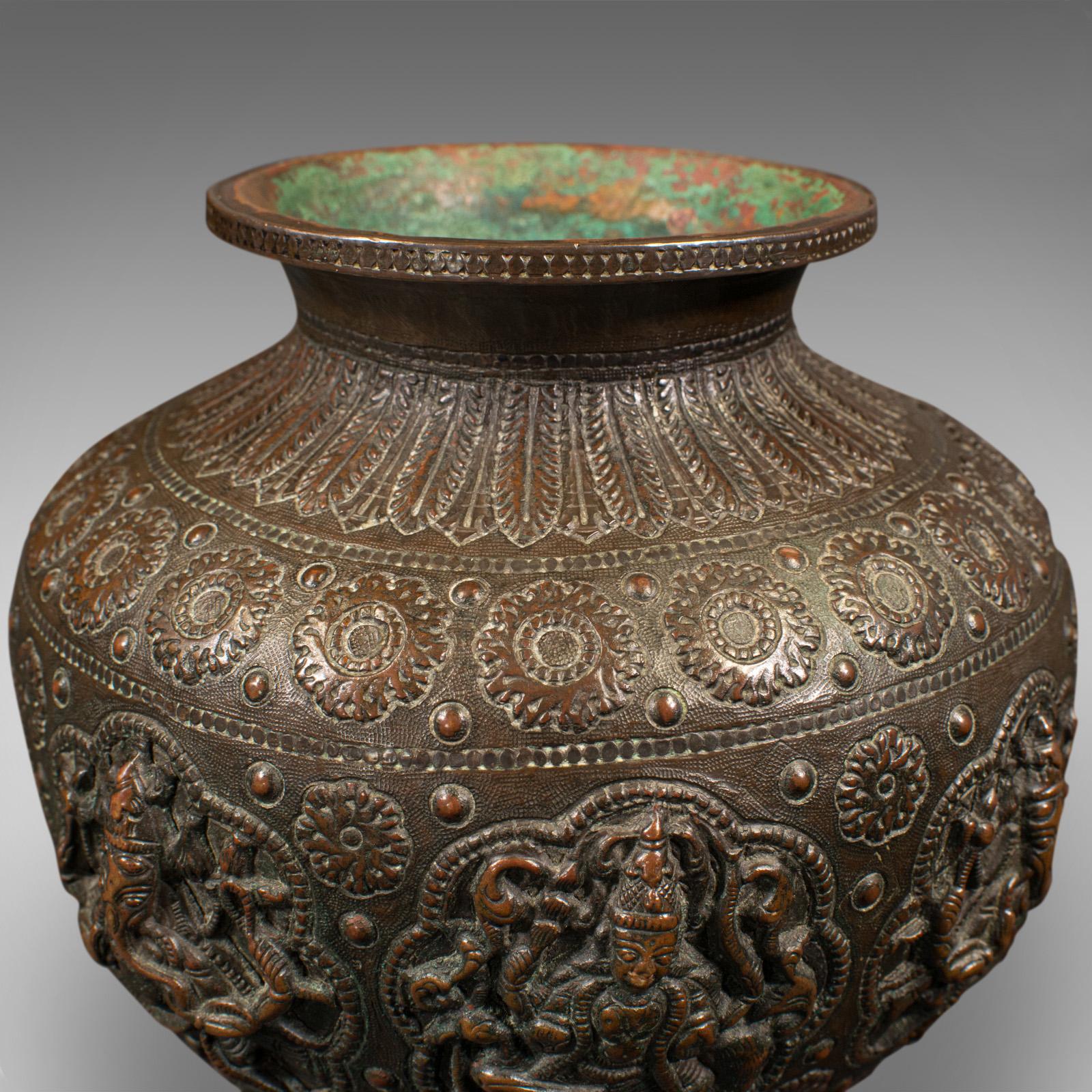 Antique Celebration Pot, Indian, Bronze, Diwali Vase, Ganesh, Lakshmi, Victorian For Sale 1