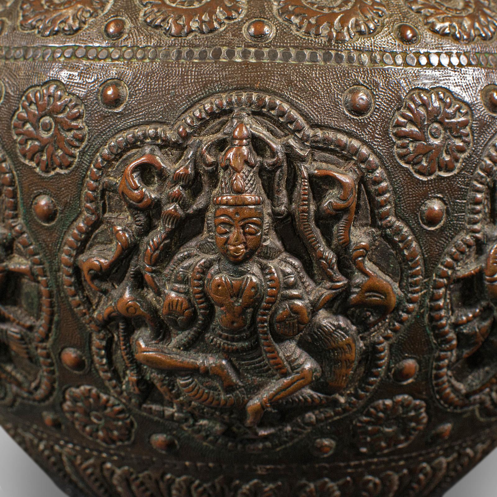 Antique Celebration Pot, Indian, Bronze, Diwali Vase, Ganesh, Lakshmi, Victorian For Sale 4