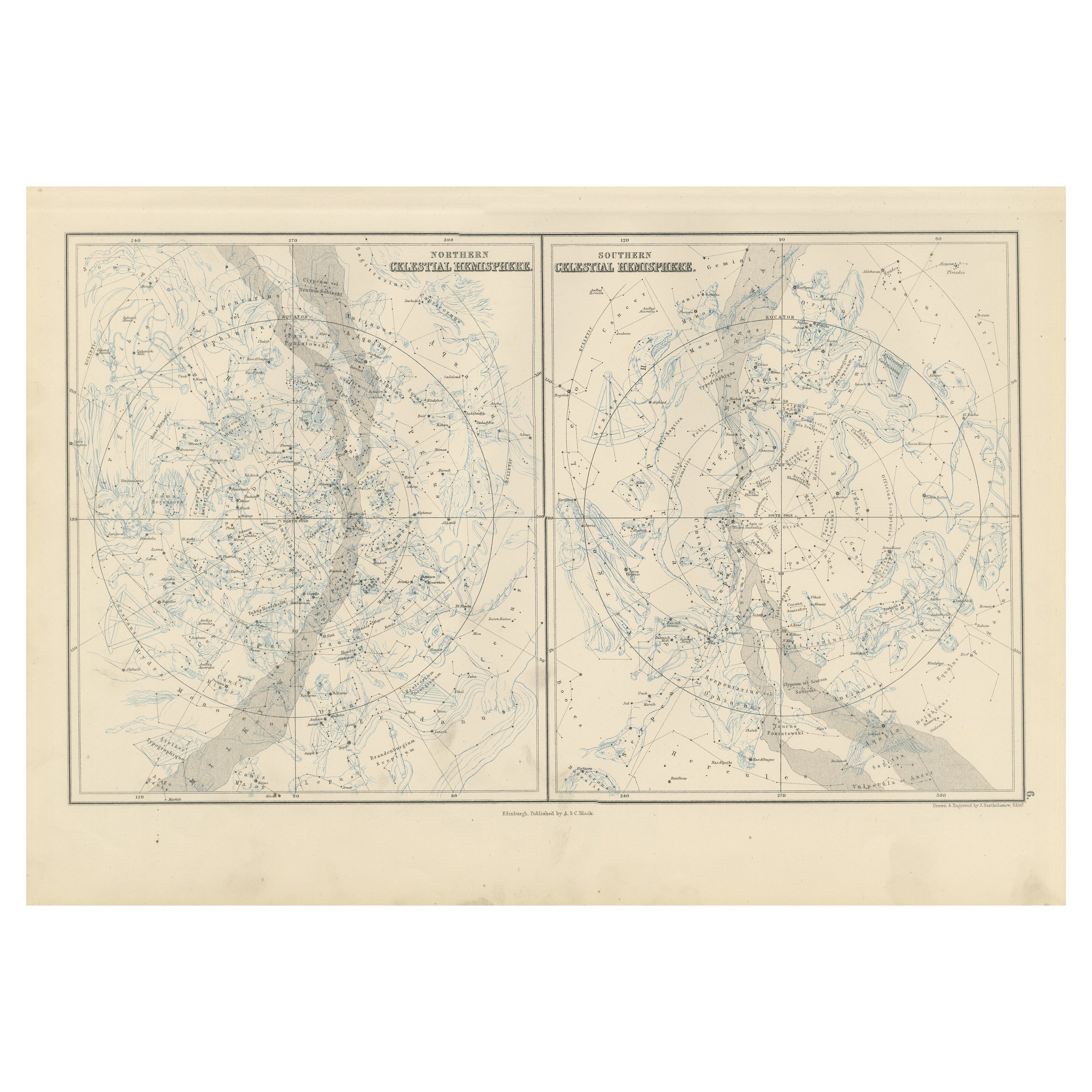 Cartas Celestes Antiguas de los Hemisferios Norte y Sur, 1884