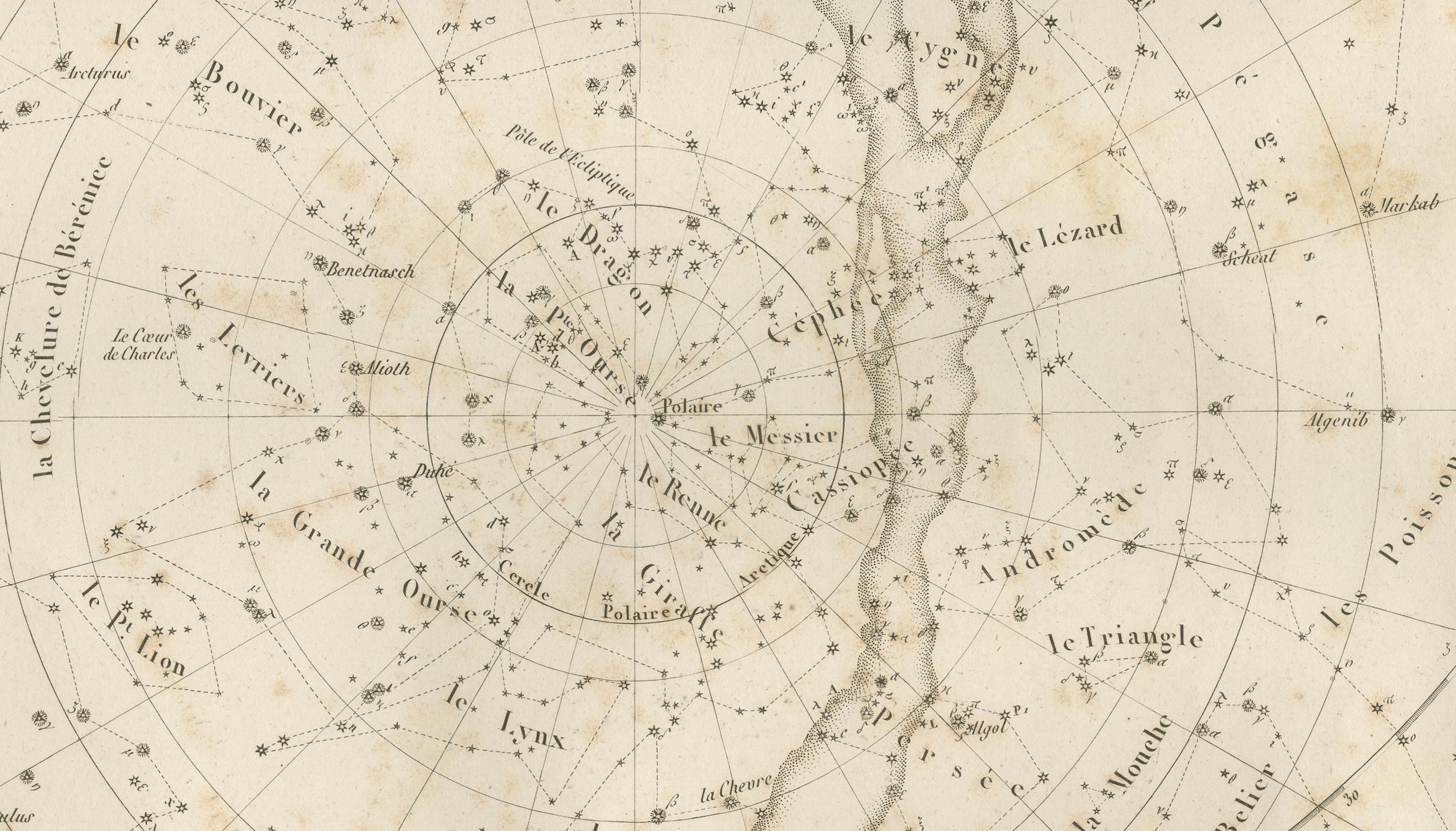 Antique Celestial Map, Planisphères Célestes, Lapie 1838 Astronomy