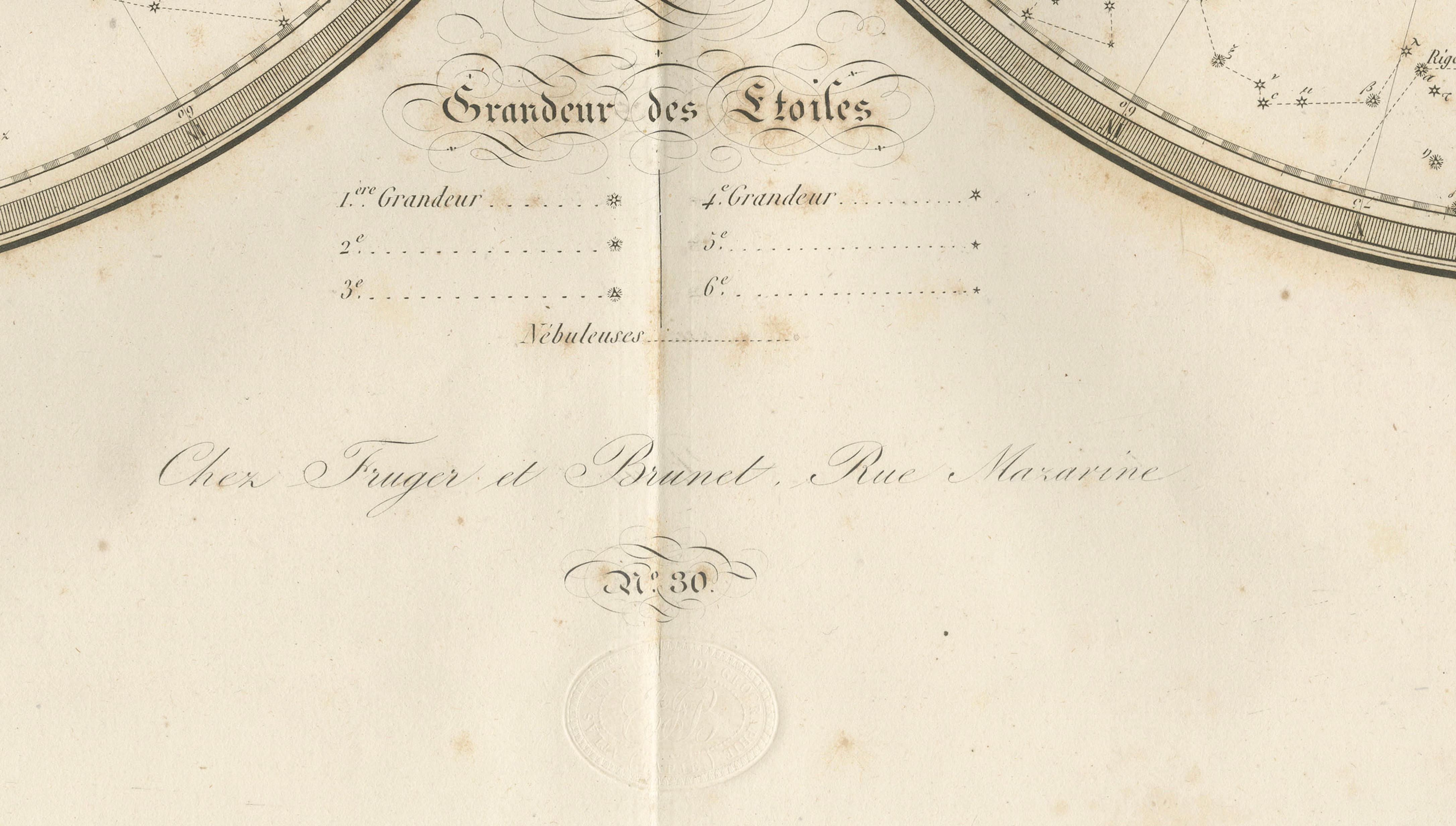 Antique Celestial Map, Planisphères Célestes, Lapie 1838 Astronomy