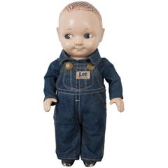 Antique Celluloid Buddy Lee Advertising Doll Union Made Denim Jeans Overalls
