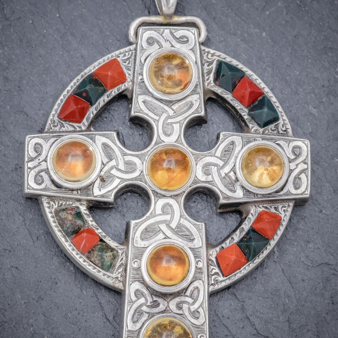 Antique Celtic Cross Pendant Silver Cairngorm Victorian, circa 1860 For Sale 1