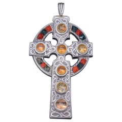 Antique Celtic Cross Pendant Silver Cairngorm Victorian, circa 1860