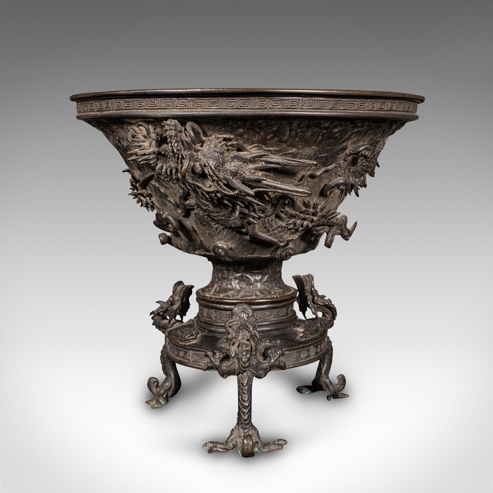Début de l'époque victorienne Bol decensoir japonais ancien, bronze, brûleur d'encens, dragon, Edo, victorien en vente
