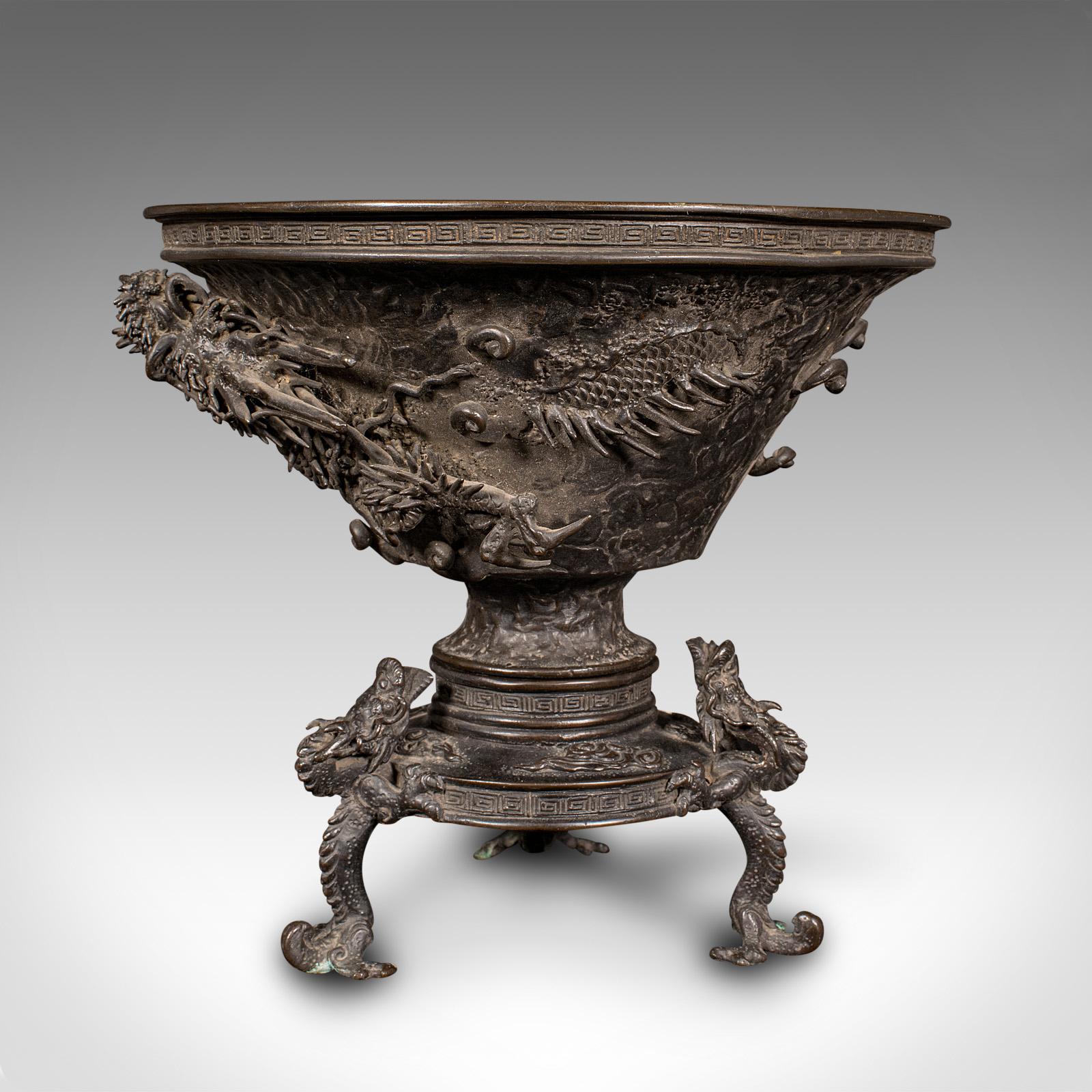 XIXe siècle Bol decensoir japonais ancien, bronze, brûleur d'encens, dragon, Edo, victorien en vente