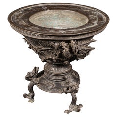 Antique Censer Bowl, Japanese, Bronze, Incense Burner, Dragon, Edo, Victorian