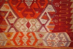 Antique Central Anatolian Kilim Rug with Hooked Hexagons