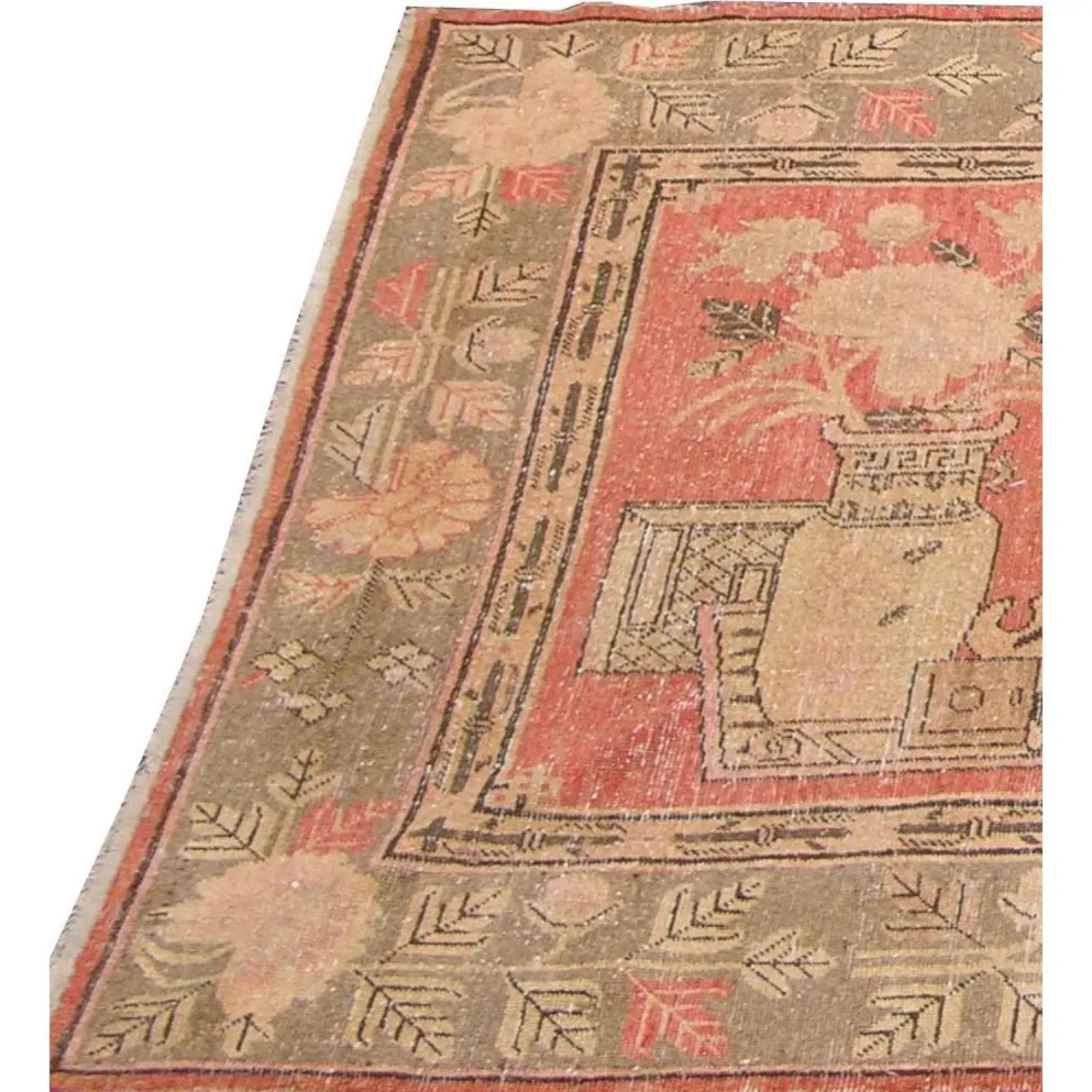 Asiatique Ancien tapis Khotan Sarmarkand d'Asie centrale - 8'0'' X 4'9'' en vente