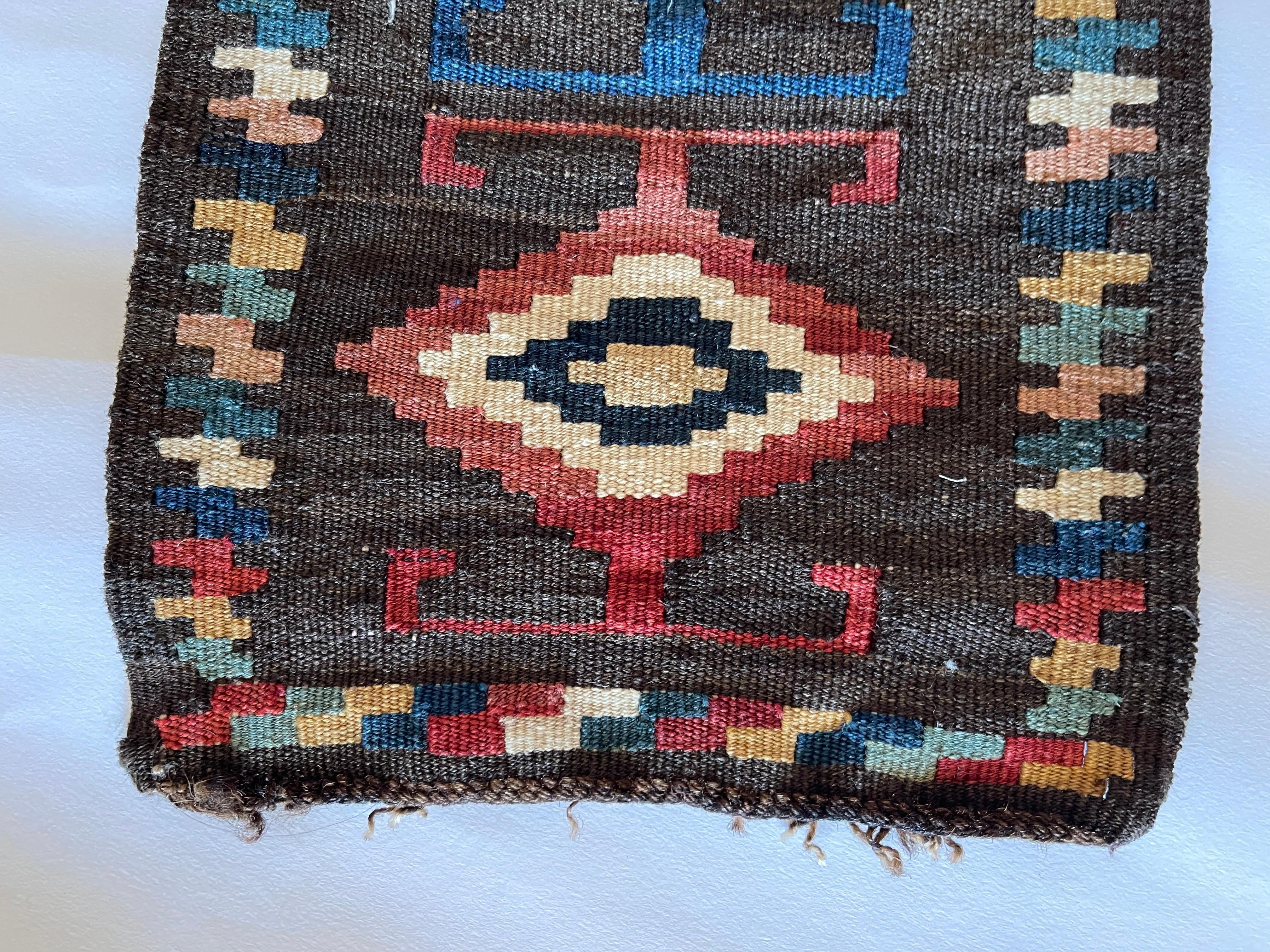 Antique Central Asian Natural Dyed Wool Geometric Tent Band Runner For Sale 4