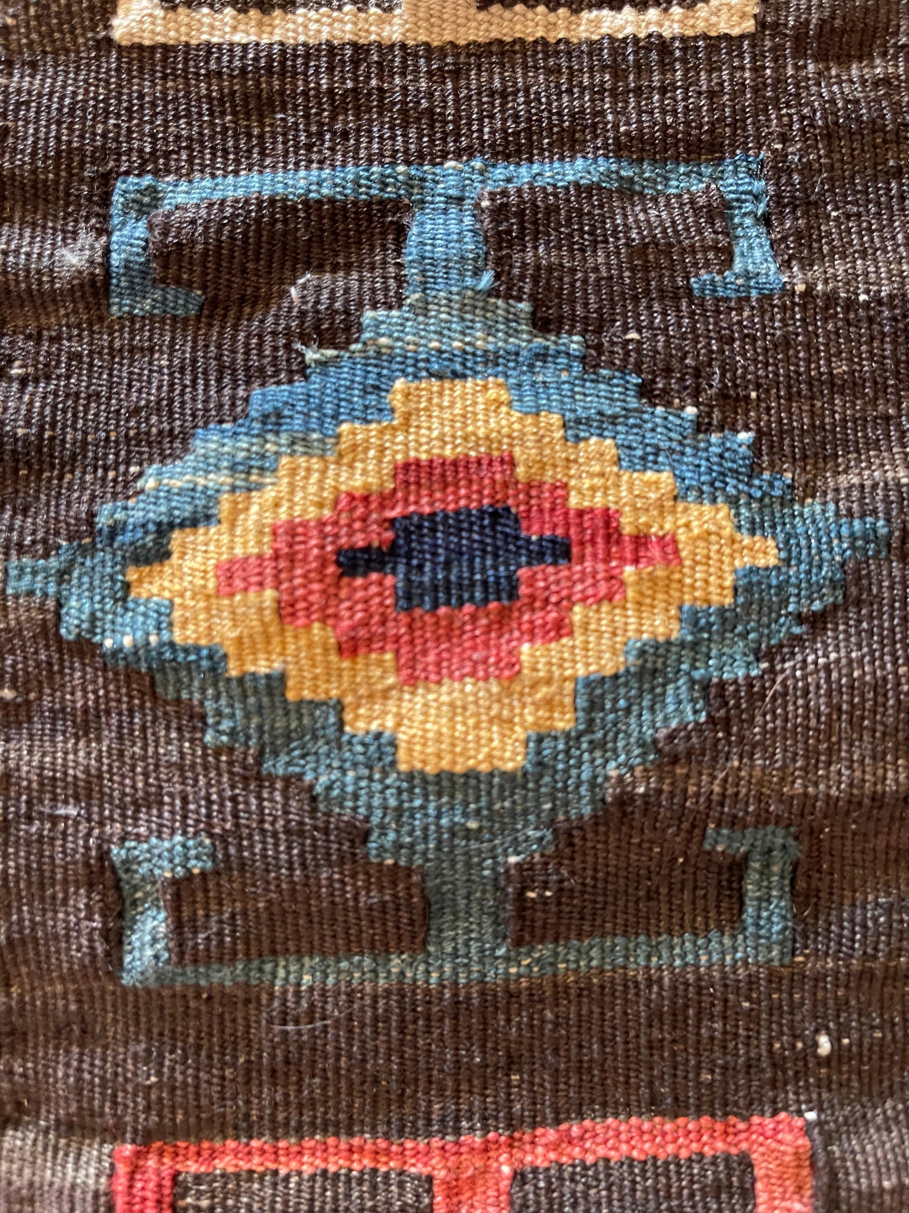 Kilim Antique Central Asian Natural Dyed Wool Geometric Tent Band Runner For Sale