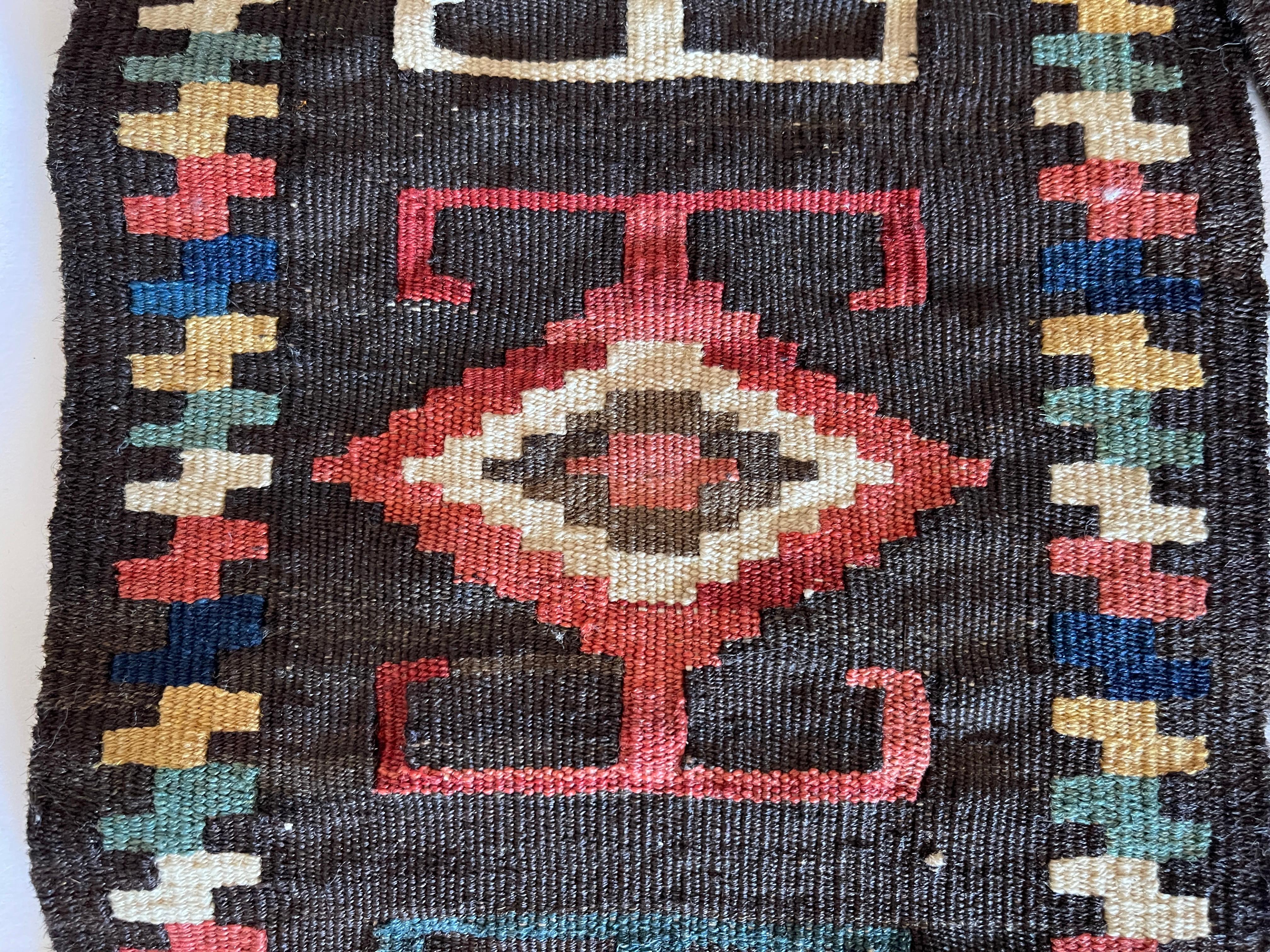 Hand-Woven Antique Central Asian Natural Dyed Wool Geometric Tent Band Runner For Sale