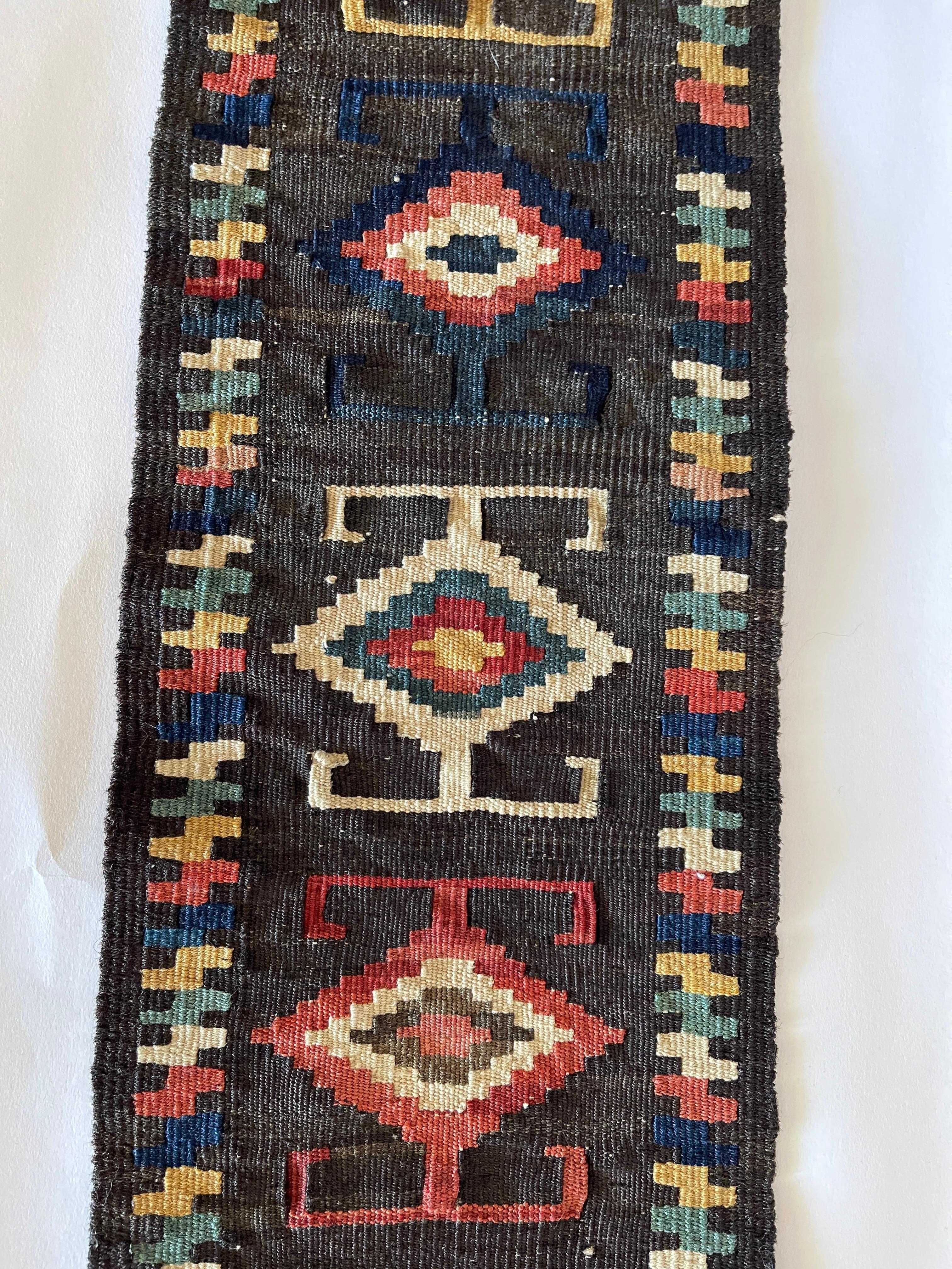 Antique Central Asian Natural Dyed Wool Geometric Tent Band Runner For Sale 2