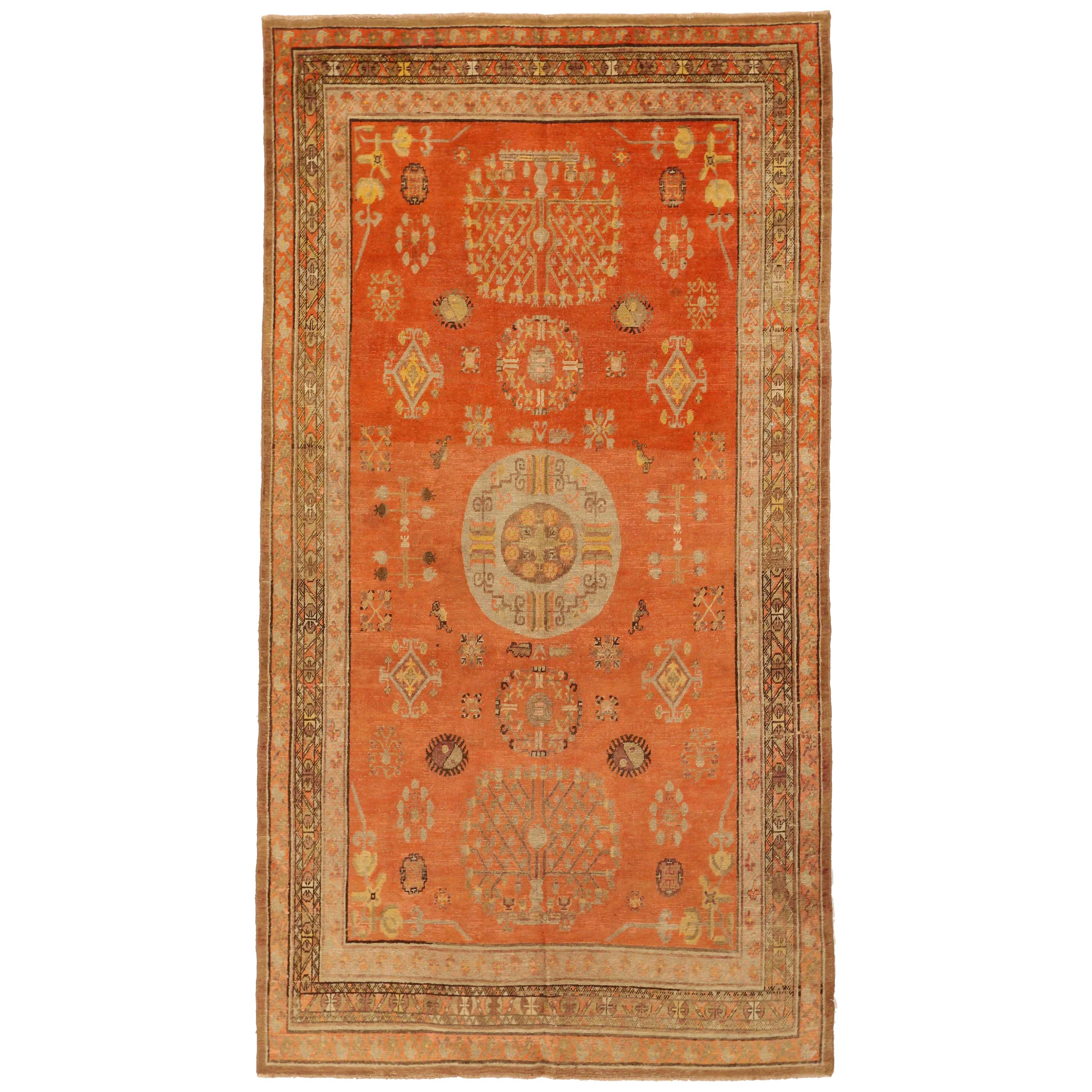 Antique Central Asian Rug Khotan Design with Geometric Field, circa 1920s