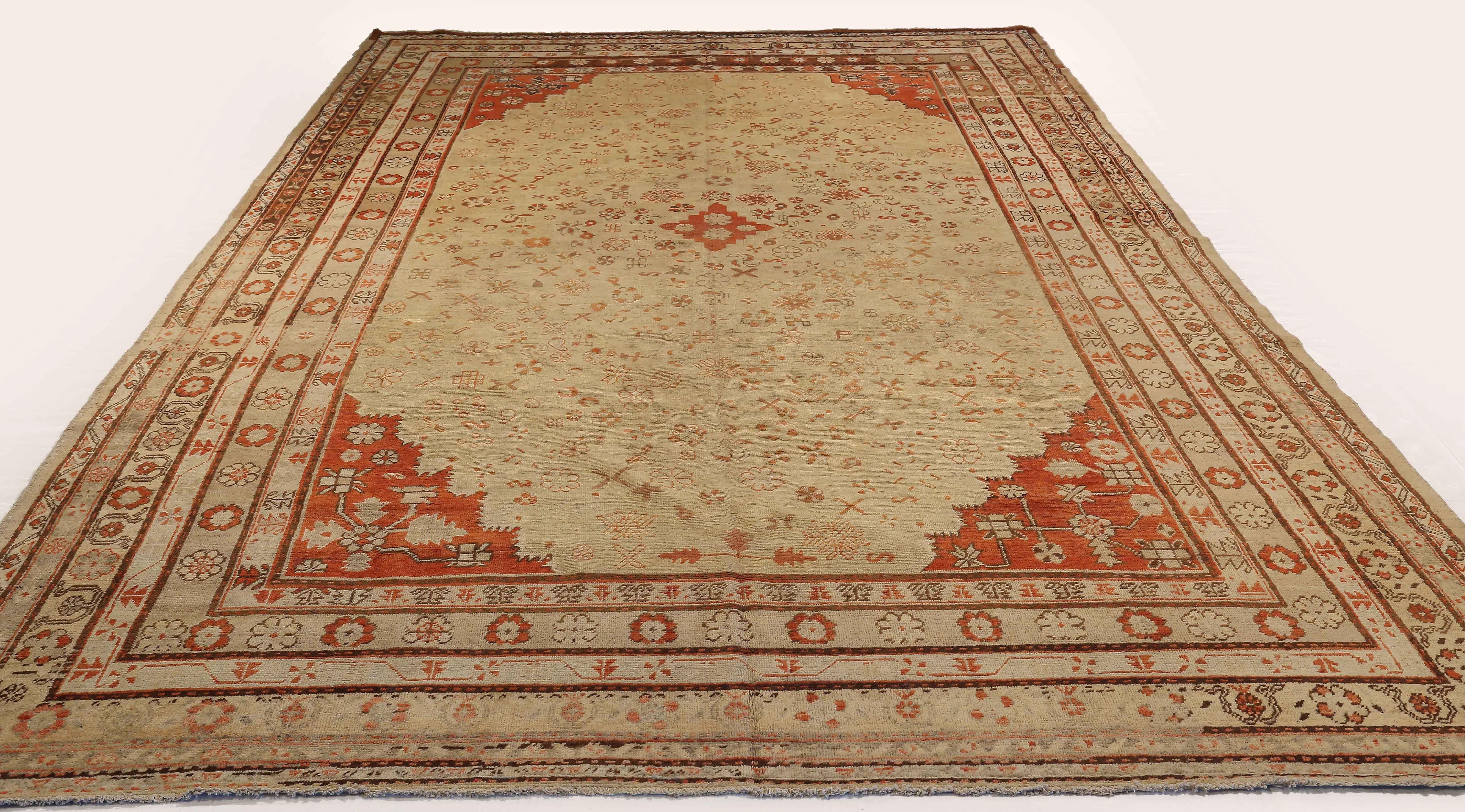 Persian Antique Central Asian Rug Khotan Design with Multiple Floral Borders circa 1900s For Sale
