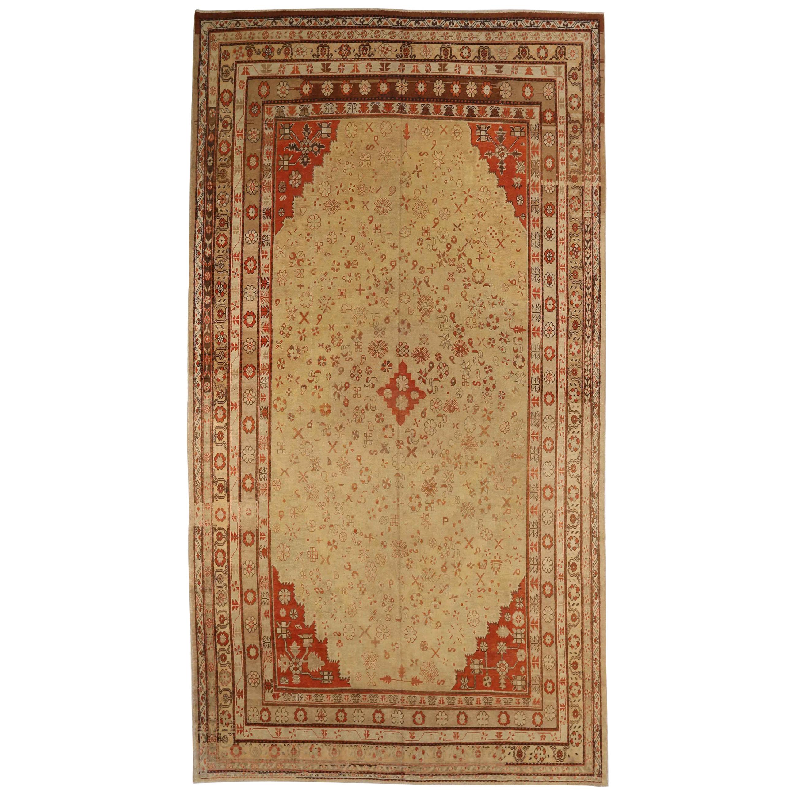 Antique Central Asian Rug Khotan Design with Multiple Floral Borders circa 1900s For Sale