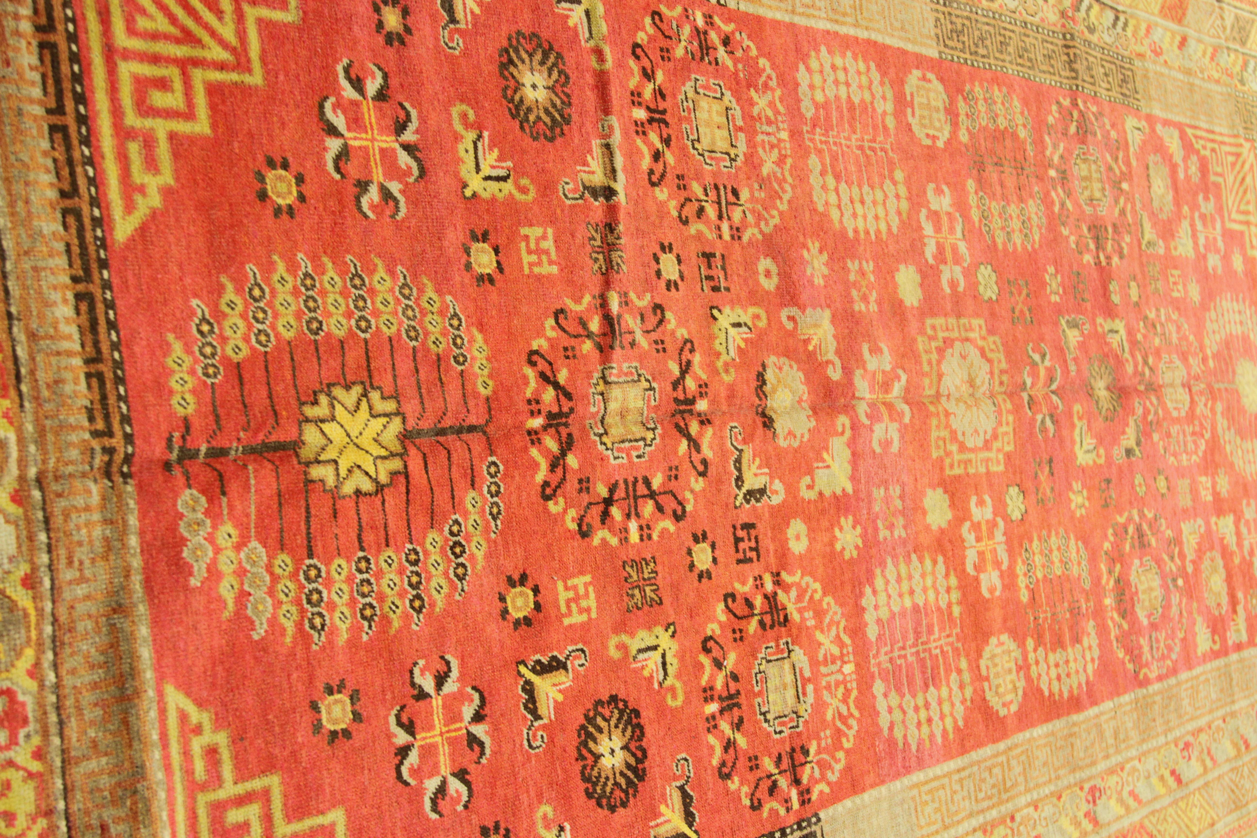 Early 20th Century Antique Central Asian Rug Khotan Design with Unique Oriental Patterns circa 1920 For Sale