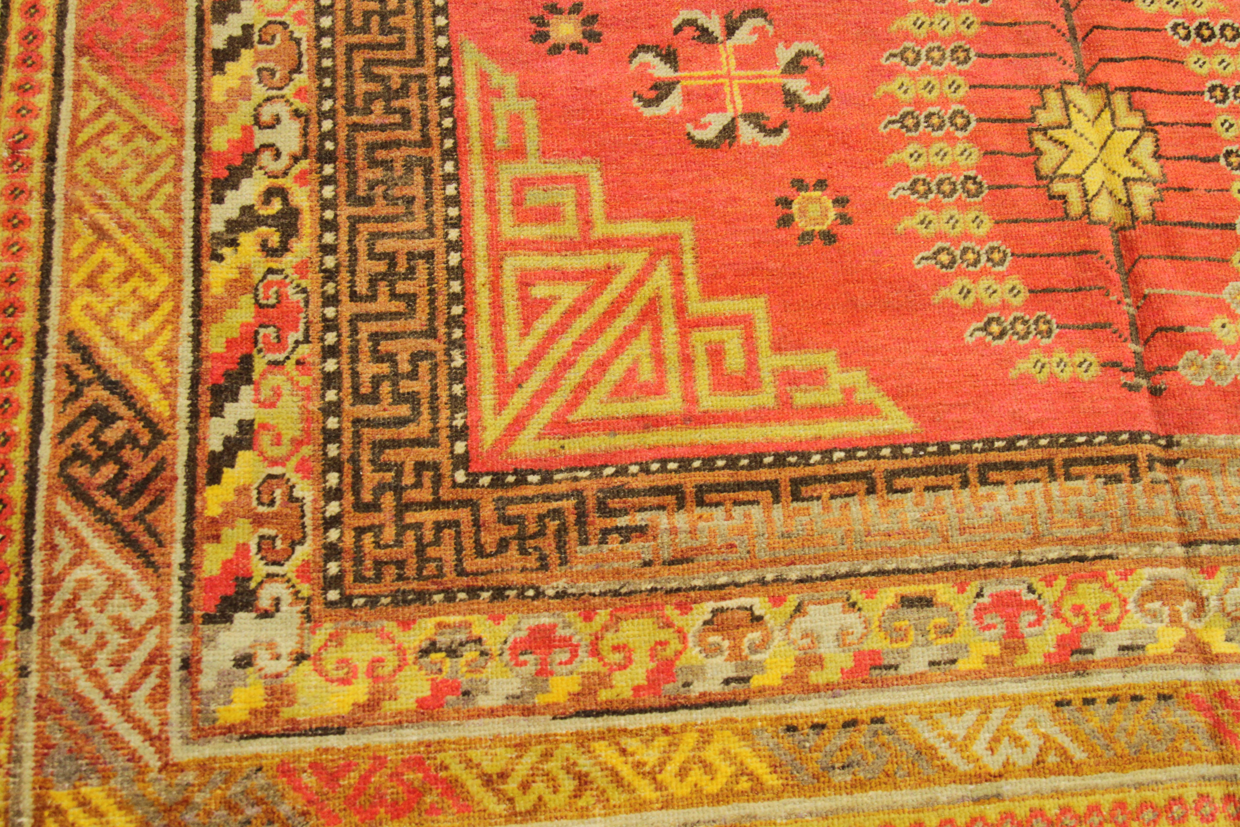 Wool Antique Central Asian Rug Khotan Design with Unique Oriental Patterns circa 1920 For Sale