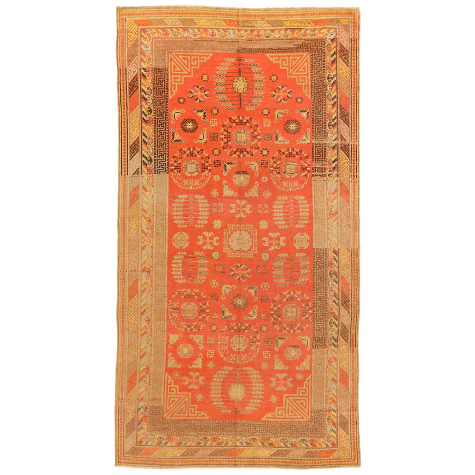 Antique Central Asian Rug Khoy Style with Lotus in Red Pond Details ...